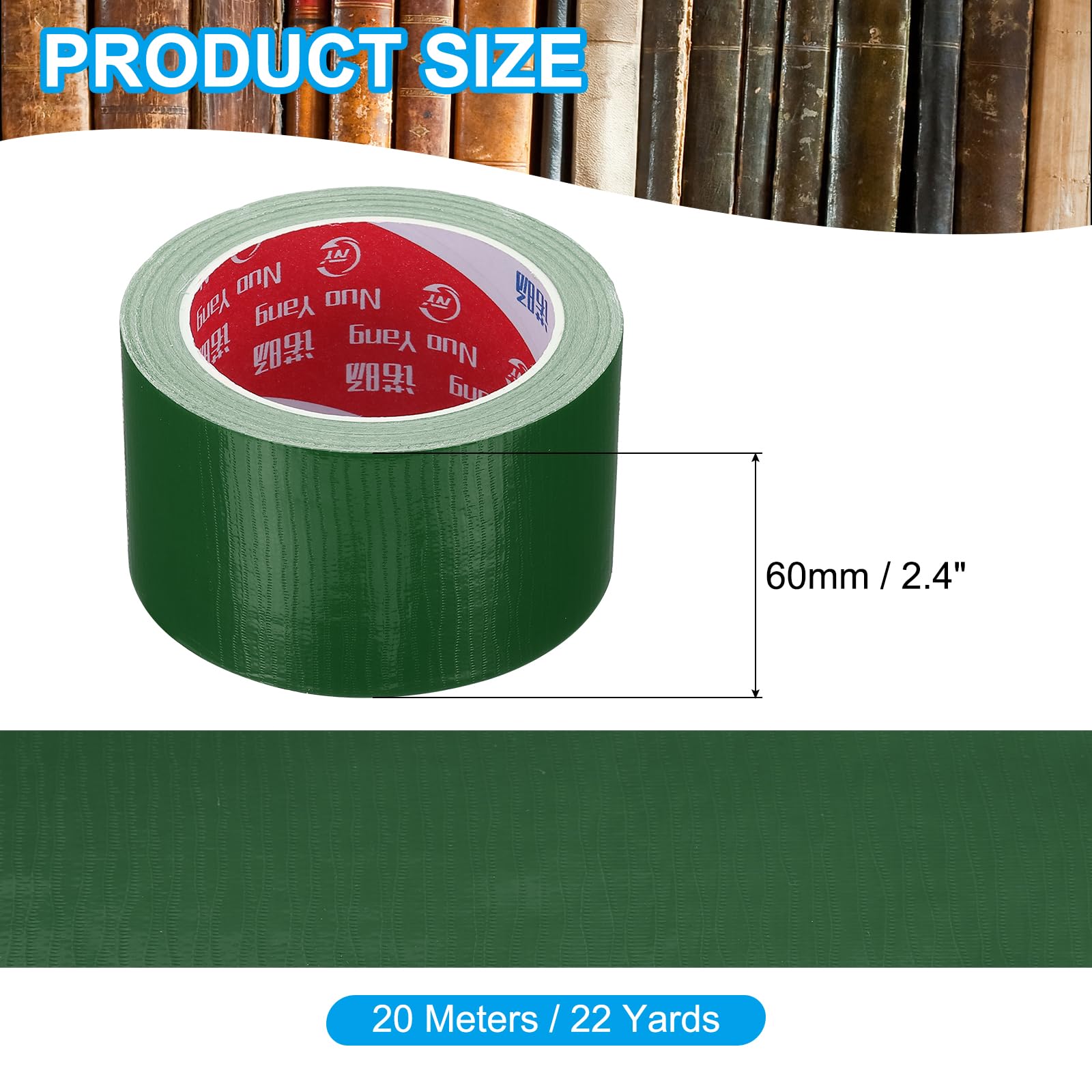 PATIKIL Cinta de Encuadernación de Libros de 2.4" x 0.007", 22 Yardas de Cinta de Reparación de Encuadernación de Libros de Tela Autoadhesiva para Reparar Libros Antiguos, Verde