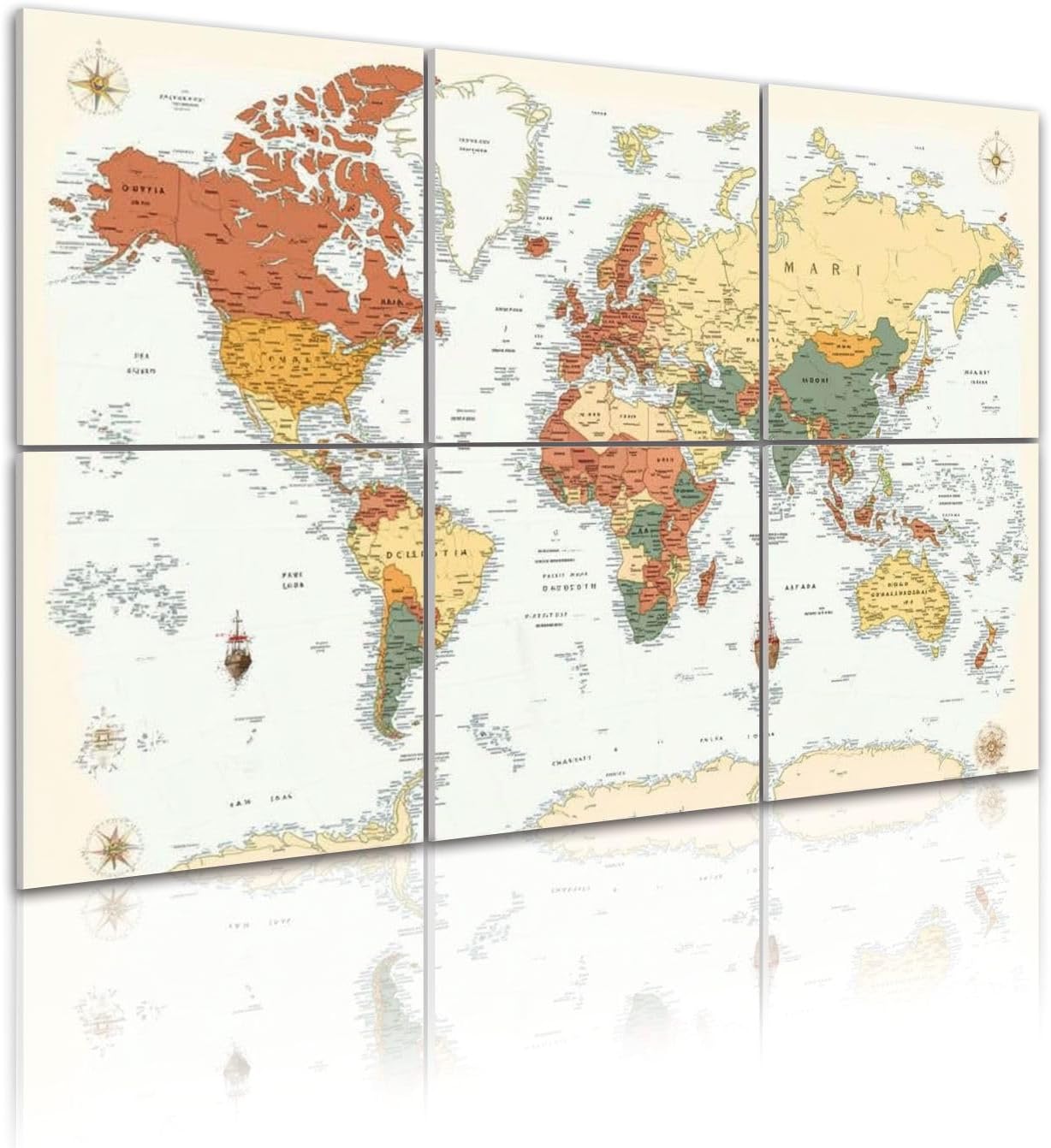 Art Acoustic Panels World Map Highly Map World Ideally for Print Posters Warm Vintage 6 Pack Decorative Sound Absorbing Wall Panels 72x48" Noise Canceling Soundproof Padding Room Decor for Office