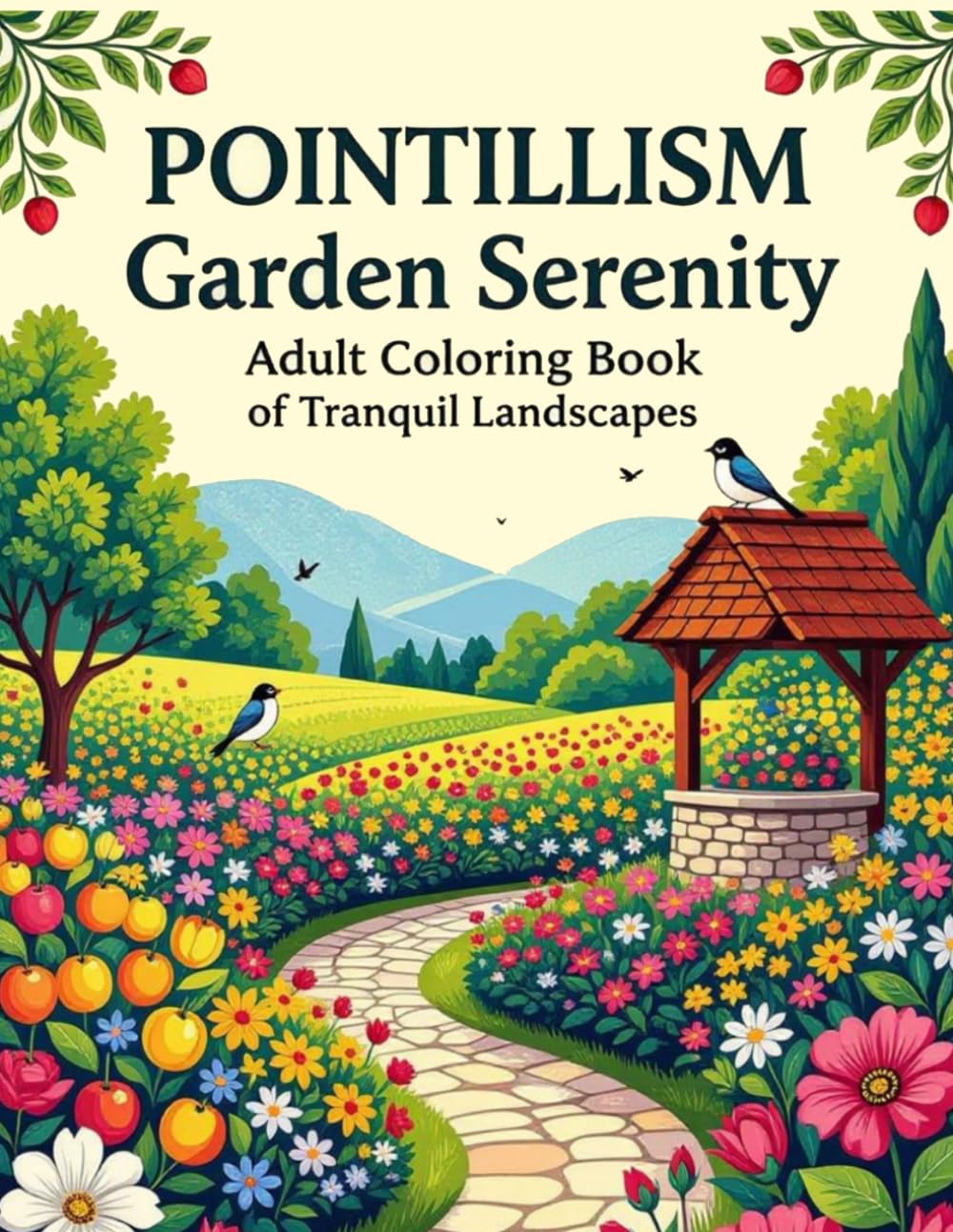 Pointillism Garden Serenity: Adult Coloring Book of Tranquil Landscapes