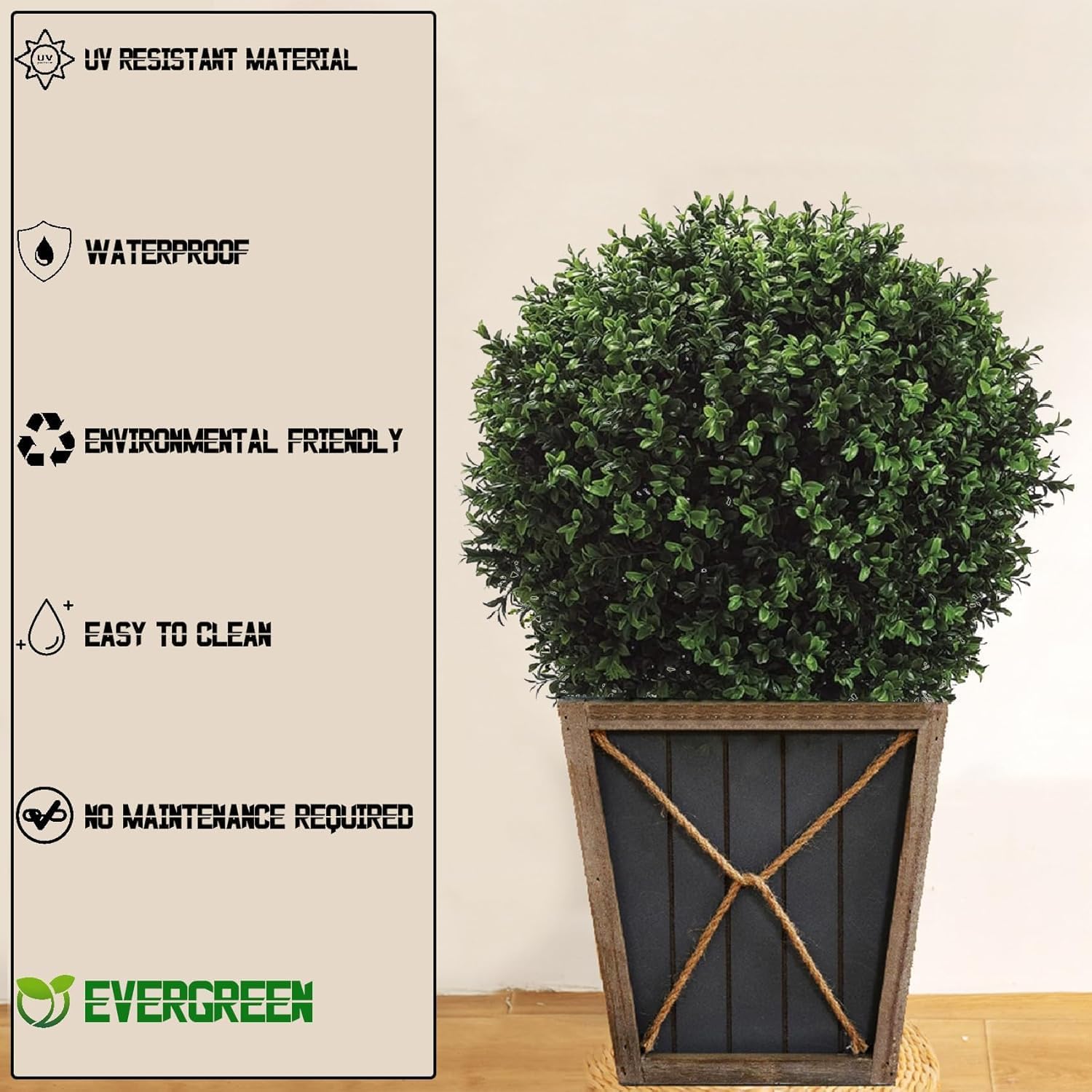 24" H x 17" W Artificial Boxwood Topiary Ball – Realistic UV-Resistant Artificial Shrub with Weighted Pot, Set of 2 – Indoor/Outdoor Year-Round Green Décor for Porch, Garden, Patio - Image 5