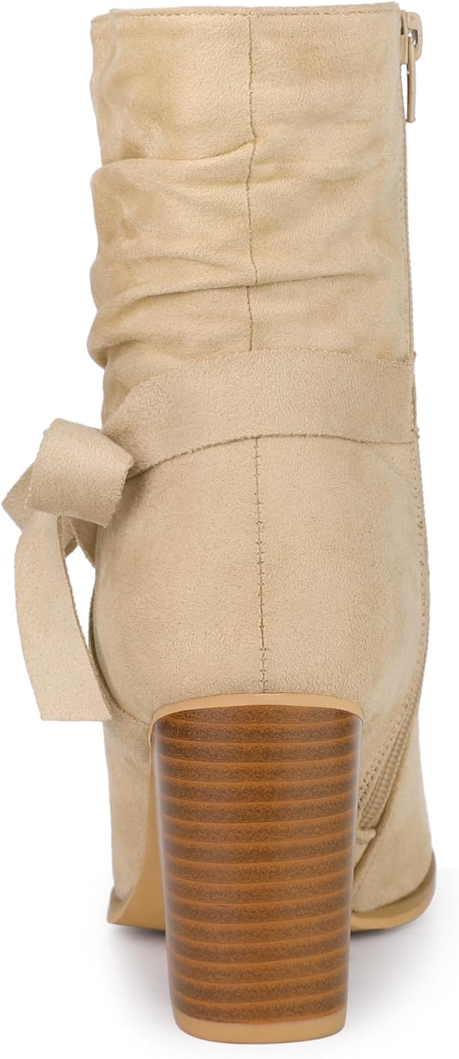 Allegra K Women's Slouch Chunky Heel Ankle Boots 6 Beige