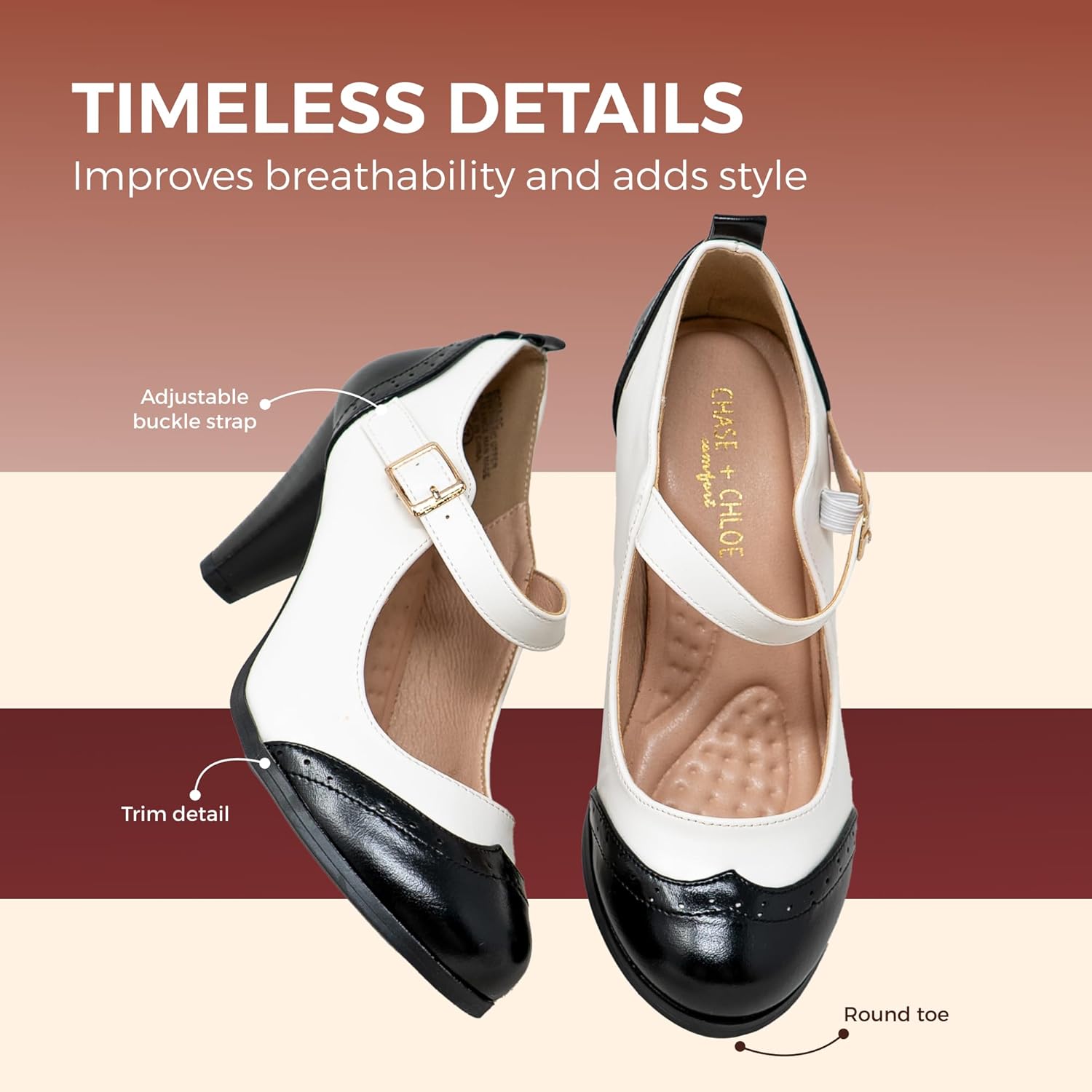 Chase & Chloe Women's Round Toe Two Tone Mary Jane Pumps - Image 4