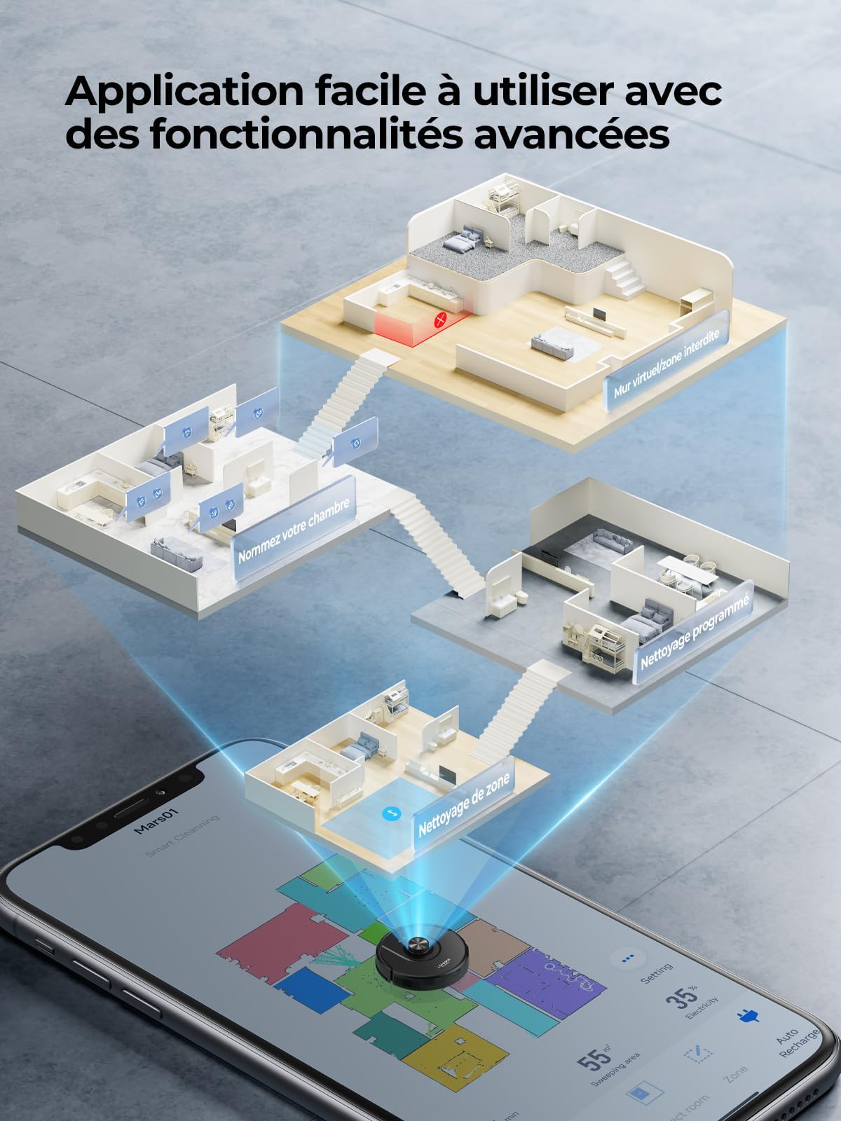 Aspirateur Robot, 8000Pa 200Mins Robot Aspirateur Navigation LiDAR Laveur, Robot Laveur de sol, Cartes Pour Sols Multiples, Commande Alexa/APP/WiFi, Idéal Pour Poils d’Animaux, Tapis et Sols Durs