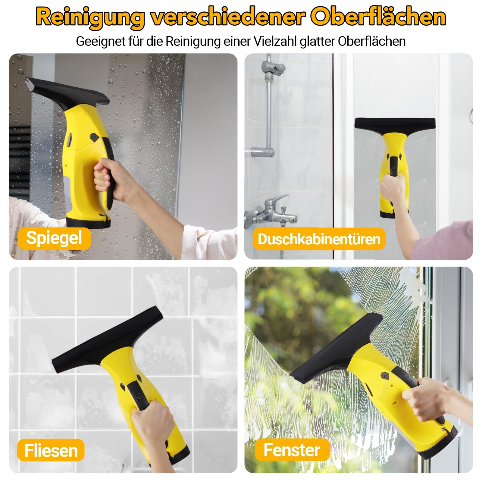 Fenstersauger wiederaufladbarer Fensterabzieher streifenfrei 28 cm 17 cm kabelloses Fensterreinigungsset
