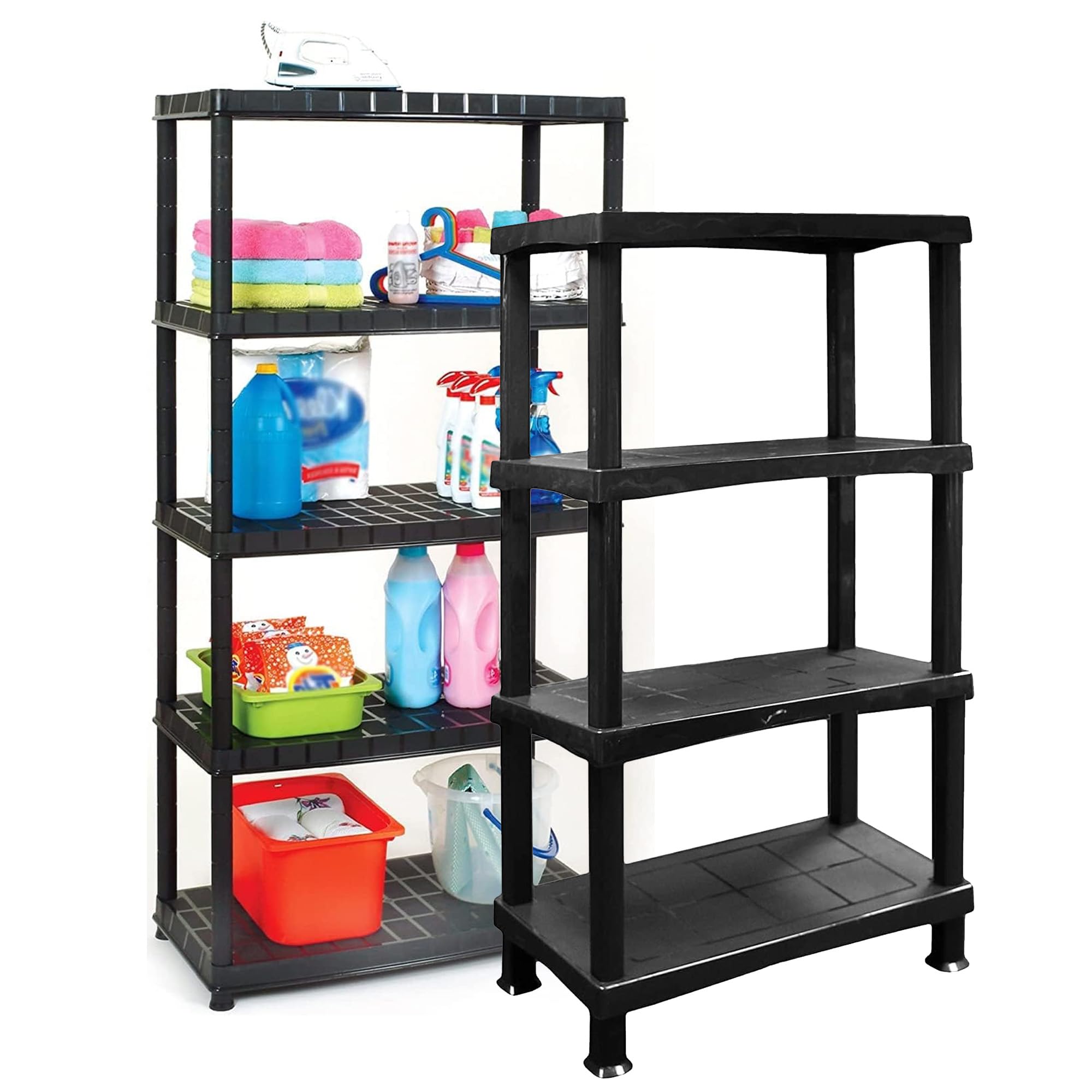 STAR SUPPLIES Extra Large Strong Black Compact Plastic Storage Shelving Unit 4 Tier & 5 Tier For Home Garage Office (2, 4 Tier) โ image 1