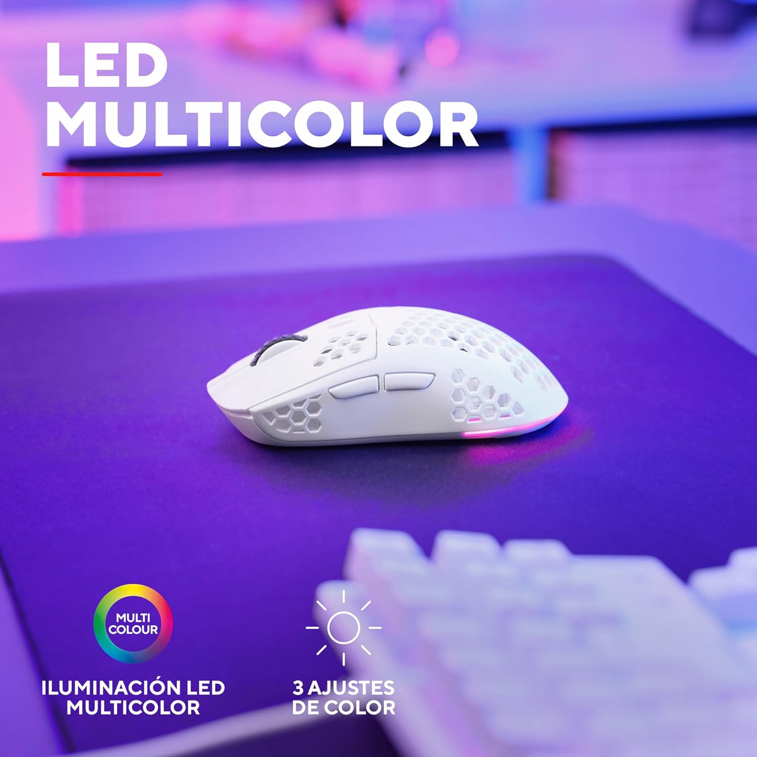 929W Helox Ratón Gaming Inalámbrico Ultraligero 75g, Batería de 80h, Microrreceptor USB 2,4GHz, dpi Ajustable 800-4800, Mouse Gaming Recargable LED Ordenador Portátil, Blanco 7