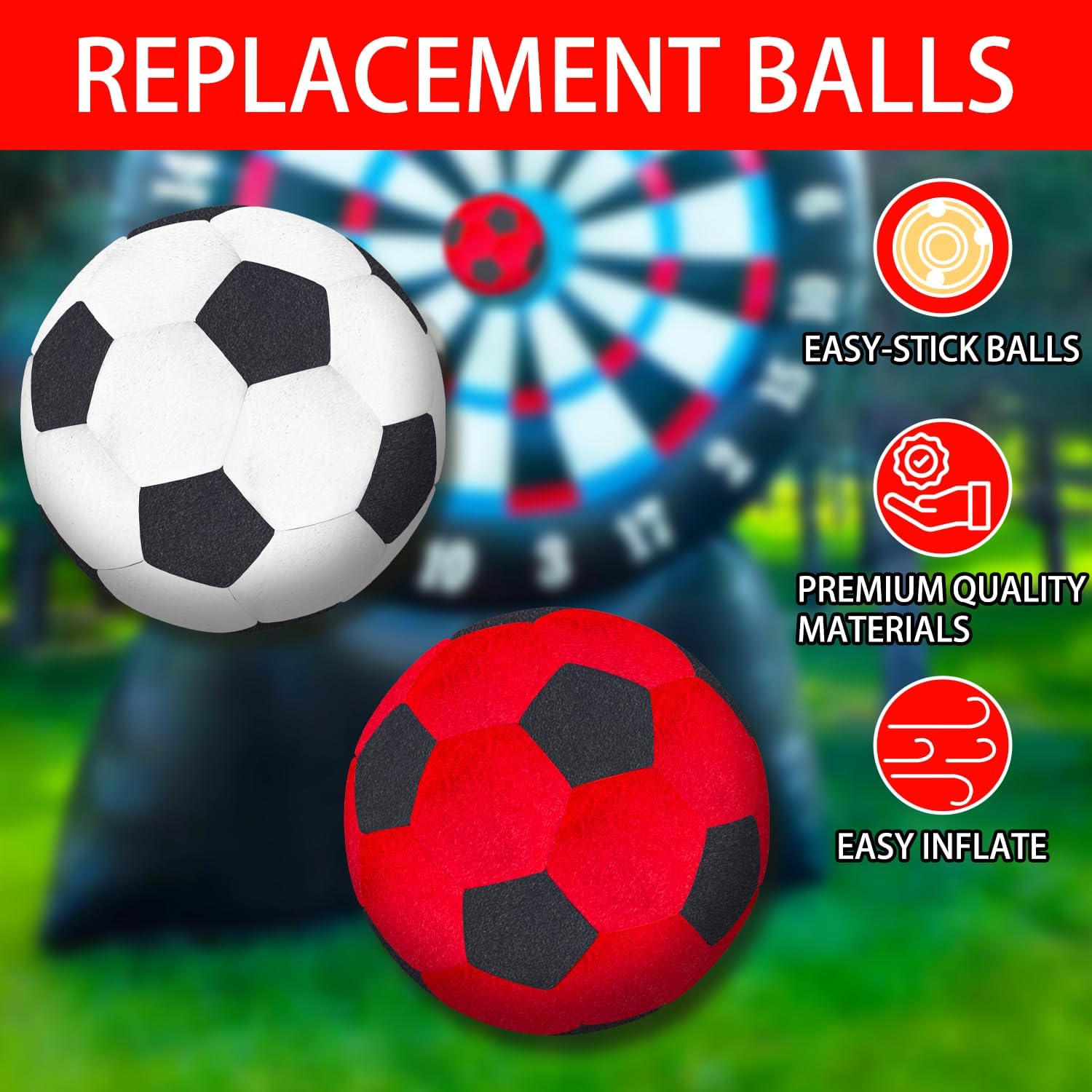 Replacement Balls for Giant Kick Darts - 2-Pack 7" Inflatable Easy-Stick Balls - Durable for Adult Giant Yard Games, Soccer Dart Board & Outdoor Fun
