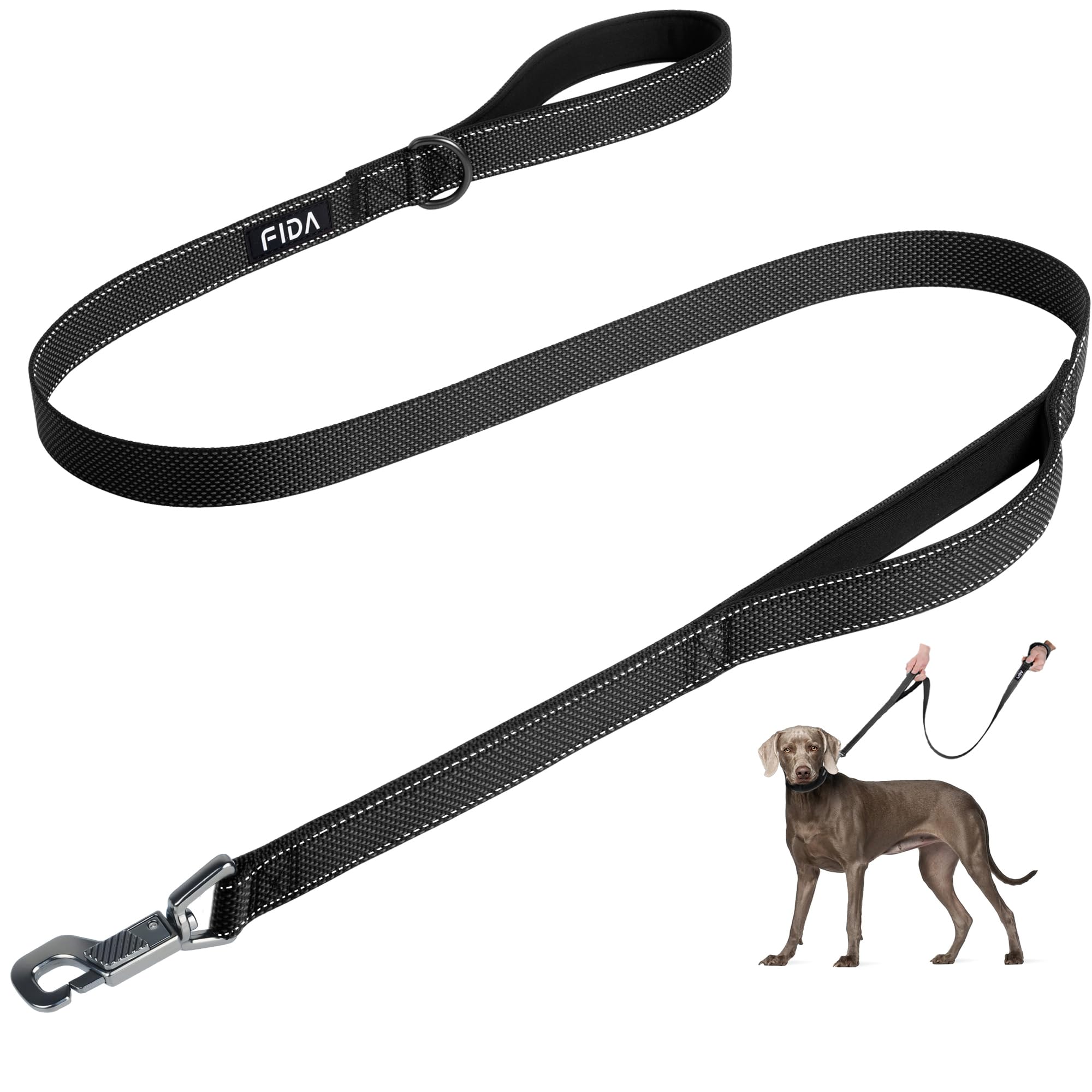 Fida 4 FT Heavy Duty Dog Leash with 2 Comfortable Padded Handles, Traffic Handle & Advanced Easy Snap Hook, Reflective Walking Lead for Large, Medium