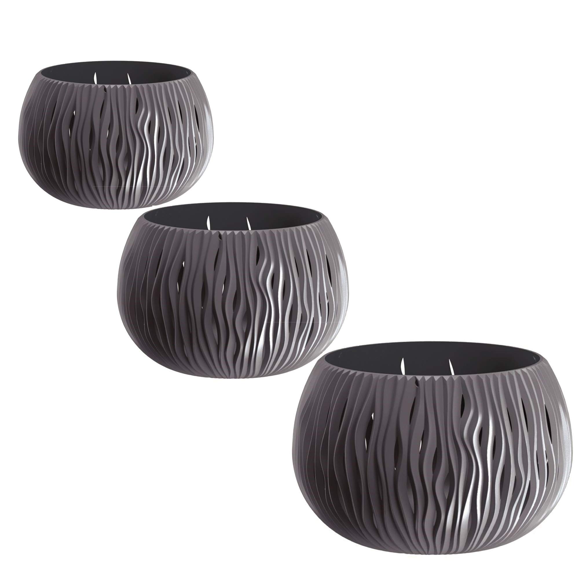 WELL HOME MOBILIARIO & DECORACIÓN Pack 3 macetas Bowl Sandy de plástico con depósito en Color Antracita, tamaño Set M
