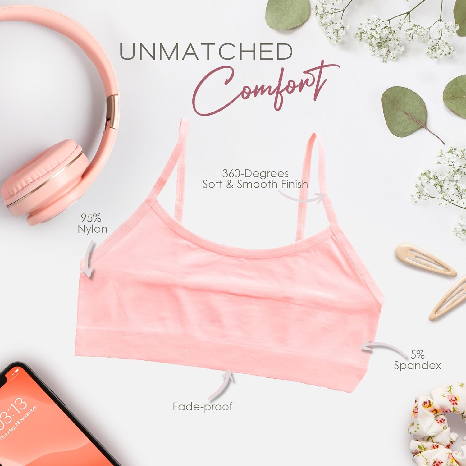 Alyce Ives Girls Seamless Training Bra, Cropped Cami Bra for Teens Pack of 10 - Image 3