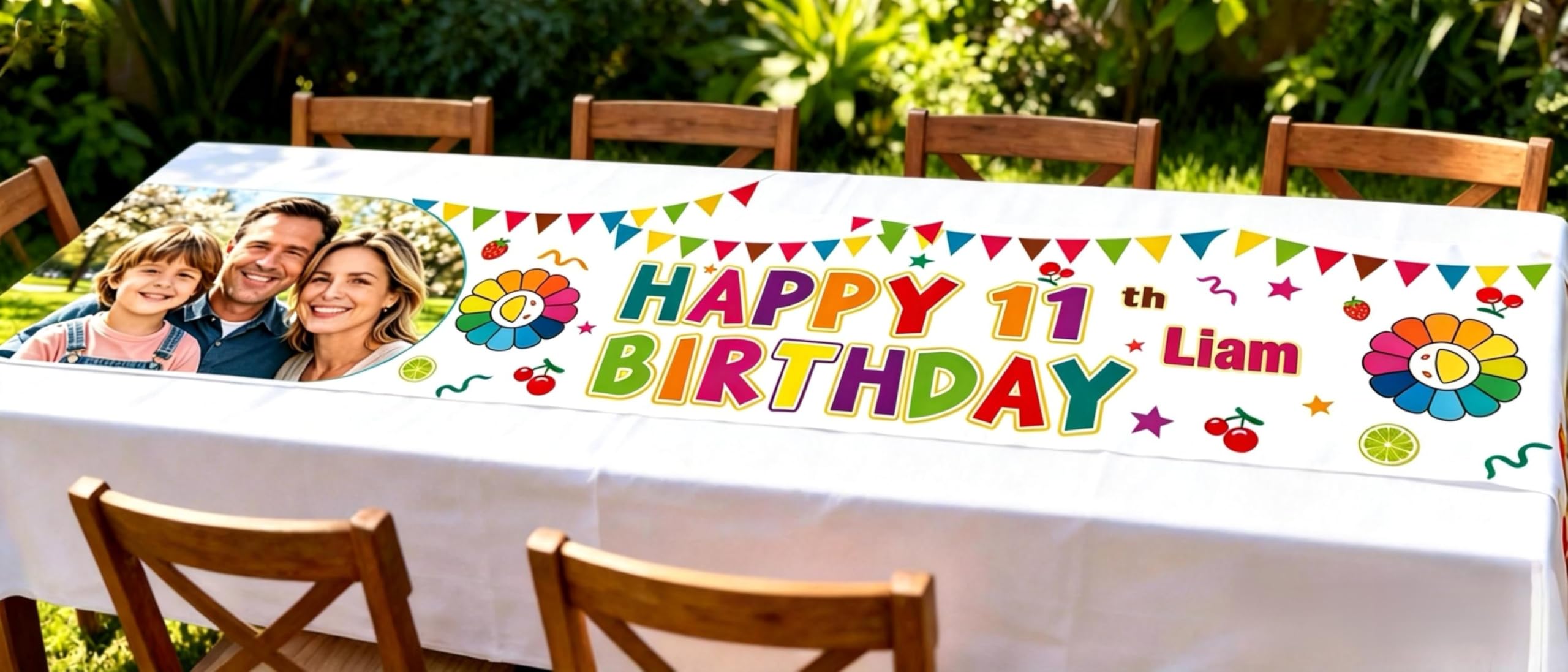 Custom Happy Birthday Banner, Personalized Birthday Banner, Happy Birthday Background Customize for Men Women Kids with Picture/Name/Age Decorations Indoor Outdoor (Style 2)