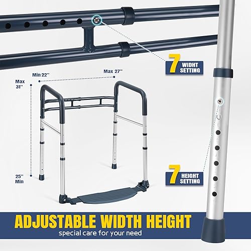 Miniatura 4 de Rieles de seguridad para inodoro con reposapiés, asas de inodoro plegables y portátiles para ancianos, personas mayores, discapacitados y