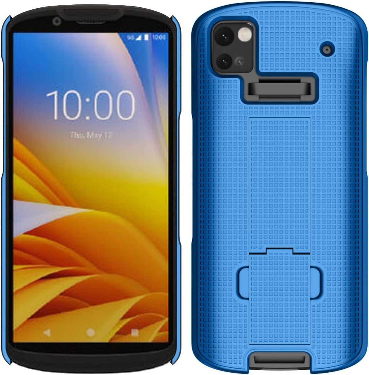 Nakedcellphone Case + Hand Strap Combo for Zebra TC53 TC58 Mobile Computer Scanner, Textured Slim Hard Shell Protector Cover with Kickstand - Cobalt Blue