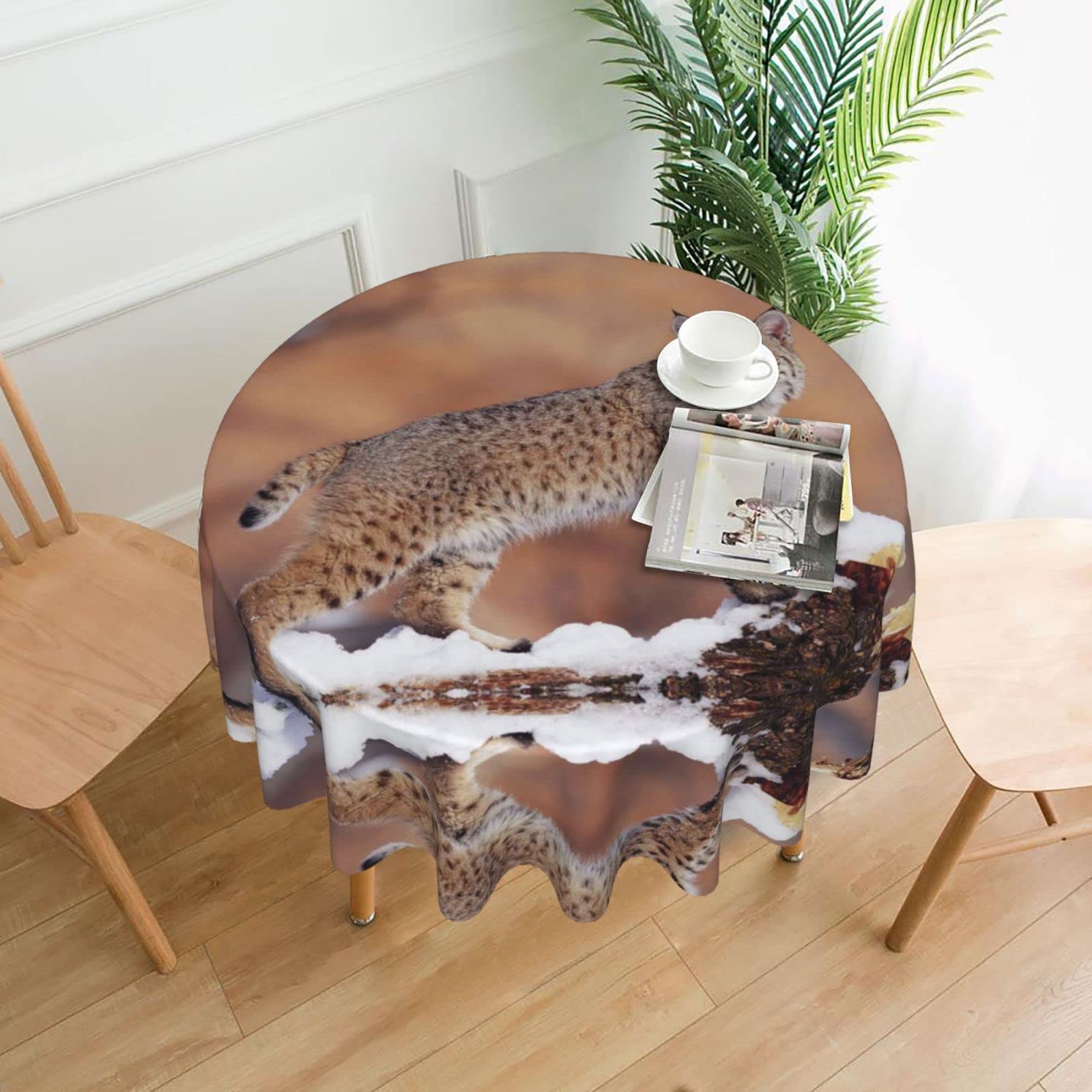 Lawenp Canada Lynx Decorative Round Table Cloths - 60 Inches in Diameter for Buffet Tables, Parties, Holiday Dinners.