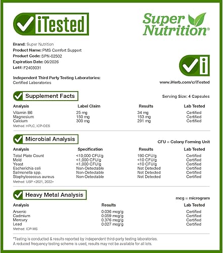 Miniatura 4 de Super Nutrition PMS Comfort Support con calcio, Vitex, magnesio y complejo DIM BioResponse, 56 cápsulas vegetales