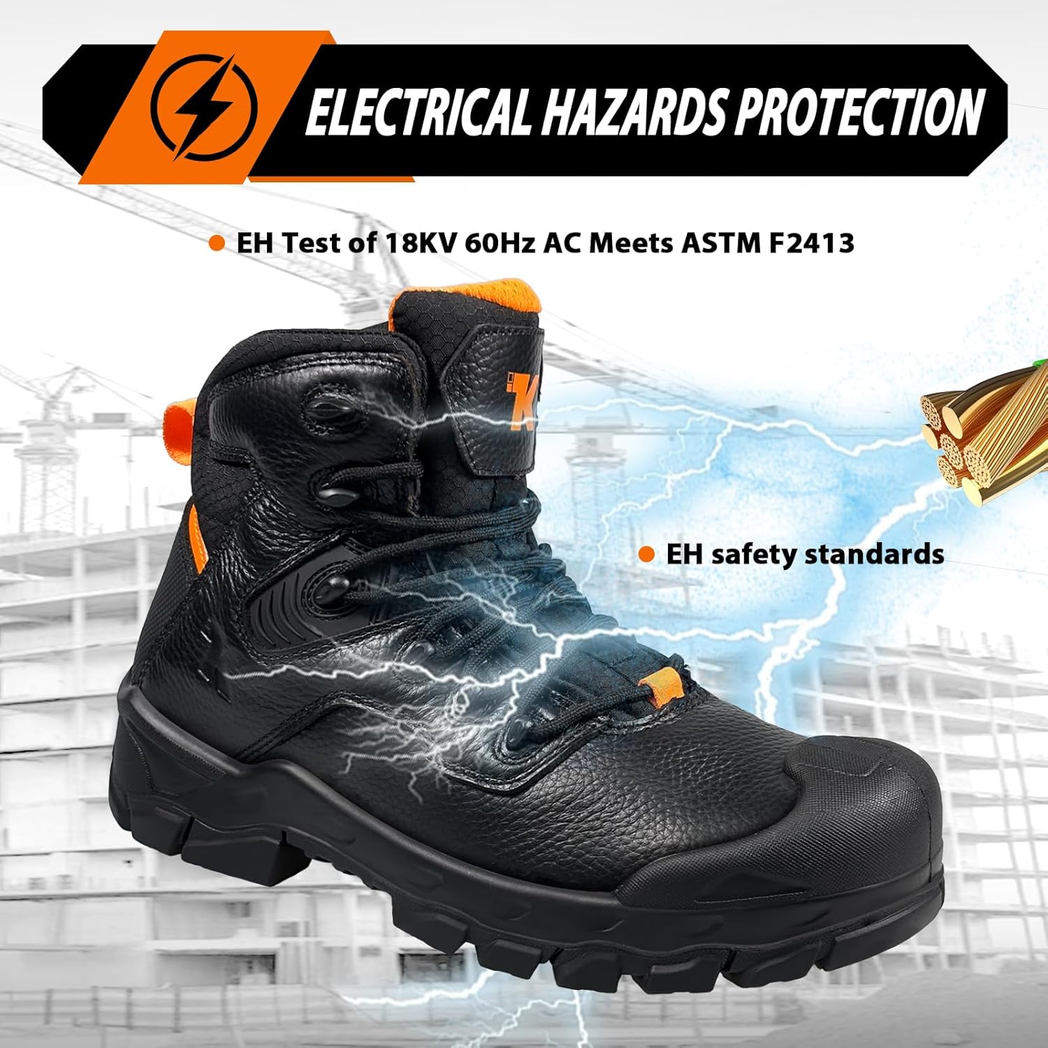 Composite Toe Boots Lightweight - Genuine Leather Water Resistant, ASTM F2413-18 Safety Toe and Puncture Proof, Non-Slip EH 18KV Industrial Construction Boots for Men, All Day Comfort - Image 5