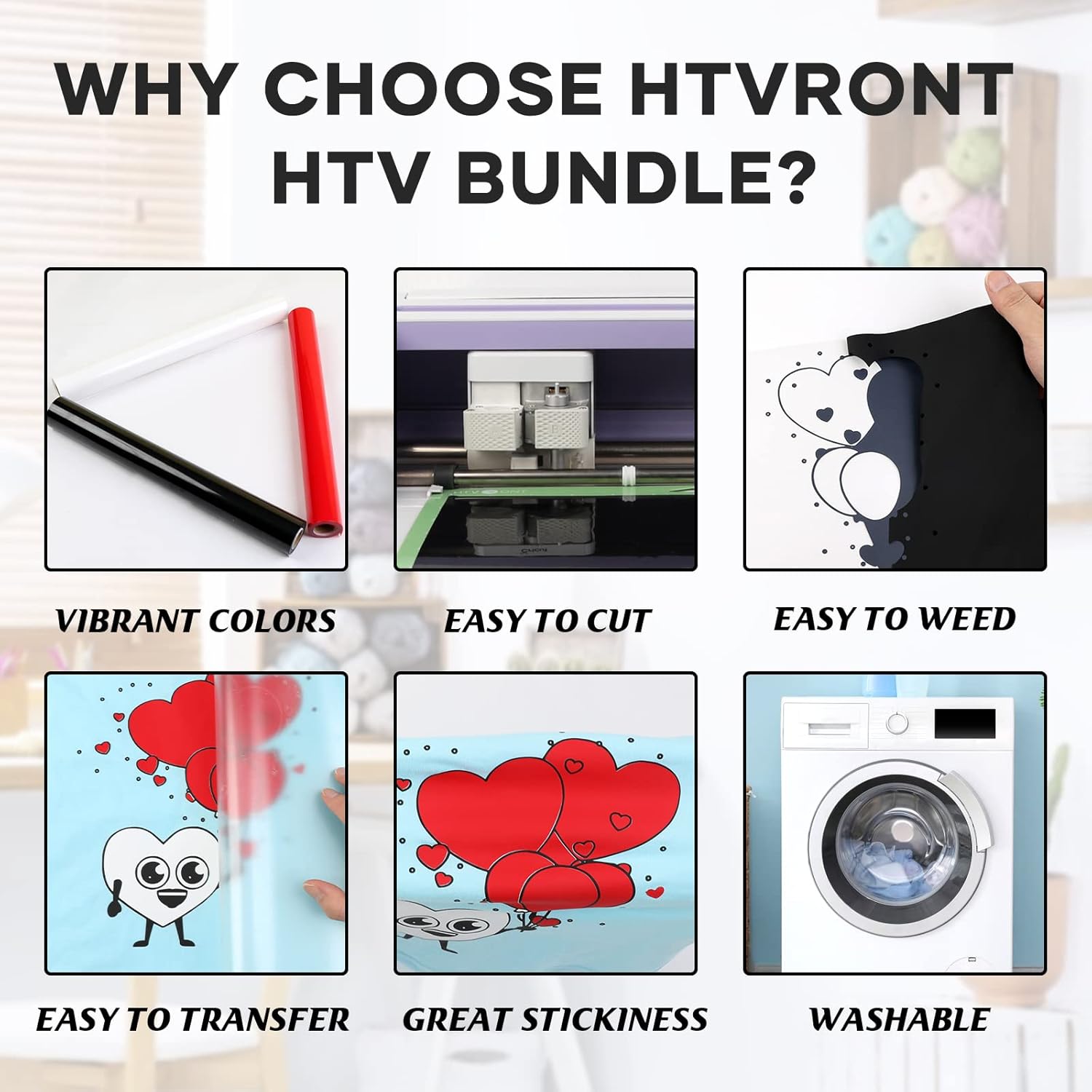 HTVRONT HTV Vinyl Rolls Black White and Red Heat Transfer Vinyl, 12" x 8 FT Black White and Red Iron on Vinyl for Shirt, Easy to Cut & Weed for Heat Vinyl Design