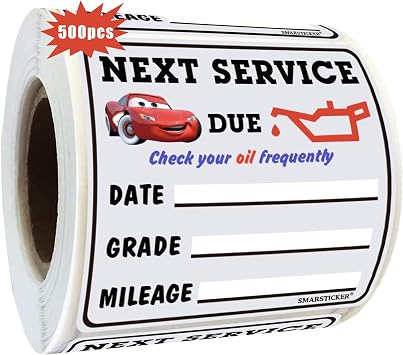 SMARSTICKER 500 pcs Oil Change Service Due Reminder Window Stickers Static Cling 1.75x1.75 inch Christmas Low-Tack Auto Maintenance No Residue Car Stickers for Gas Stations,Auto Repair Shops,Windshie