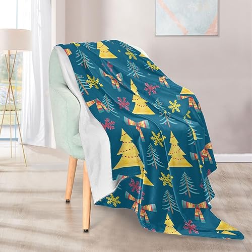 Miniatura 5 de Christmas Trees Bows Blue Flannel Blanket 50"x60" Ultra-Soft Fall Blanket for Picnic, Bedroom, Bed