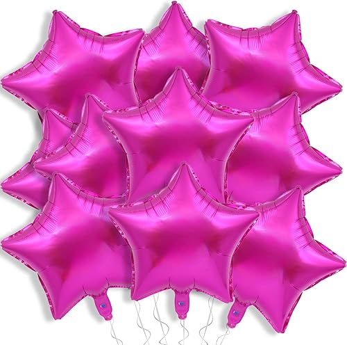 KALOR Globos de Mylar de estrella rosa intenso de 18 pulgadas, 10 globos de helio en forma de estrella para bodas, baby shower, decoraciones de Rosa