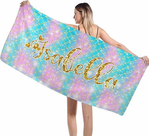 Miniatura 35 de Interestprint Toalla de playa personalizada con logotipo de secado rápido para él y ella, toalla de playa personalizada con texto blanco y morado