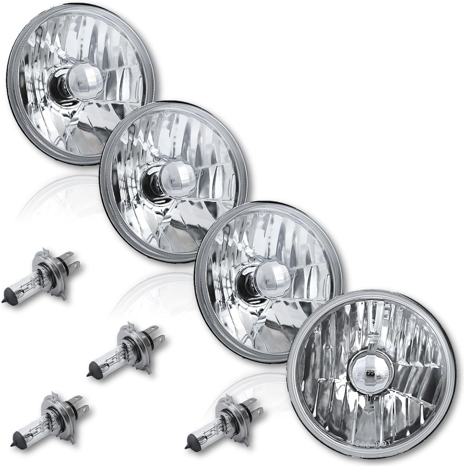 Octane Lighting 5-3/4" H5006 & H5001 Halogen Headlight Crystal Headlamp Clear 60/55 H4 Bulbs Set