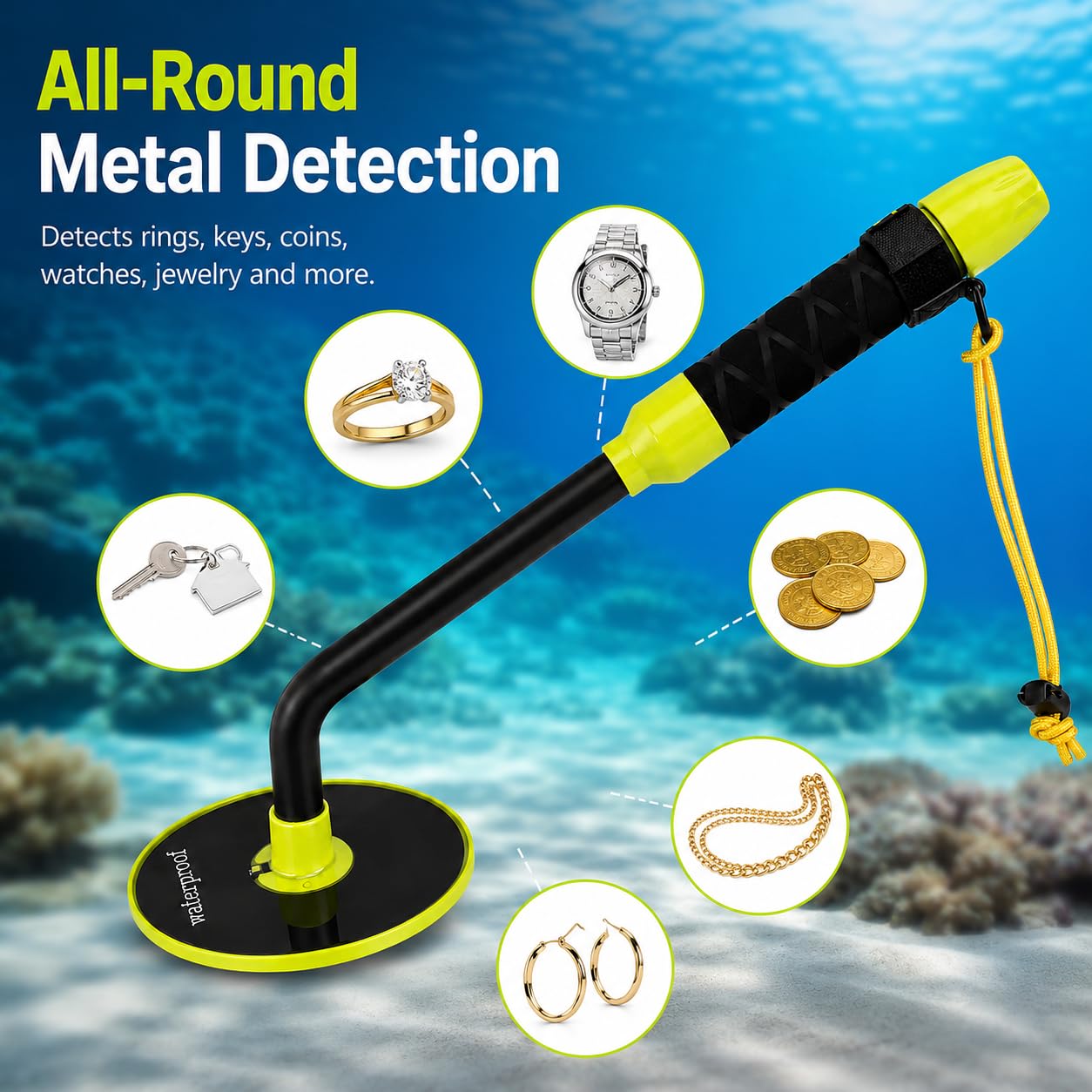 Pinpointer Détecteur de Métaux, Detecteur de Metaux sous Marin, Détecteur de Métaux Étanche IP68, Induction Pulsée, pour Chasse aux Trésors