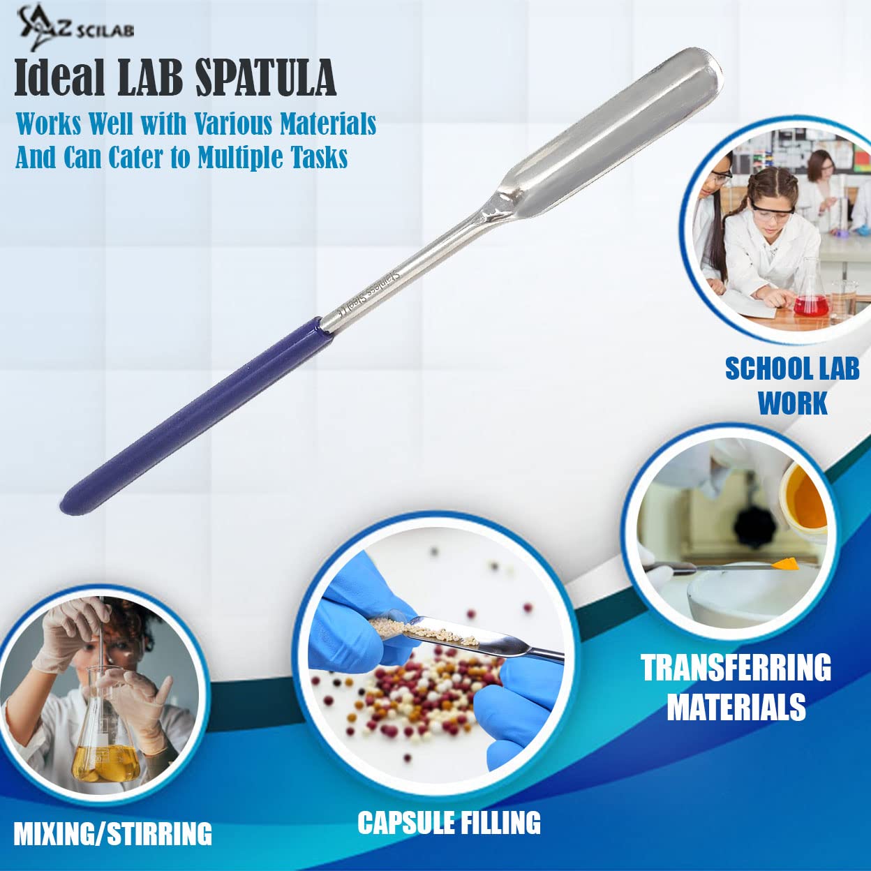 A2Z-VL004 Stainless Steel Micro Lab Scoop Half Rounded Spoon Spatula Sampler, with Vinyl Handle 6" (15.24 cm) image 4
