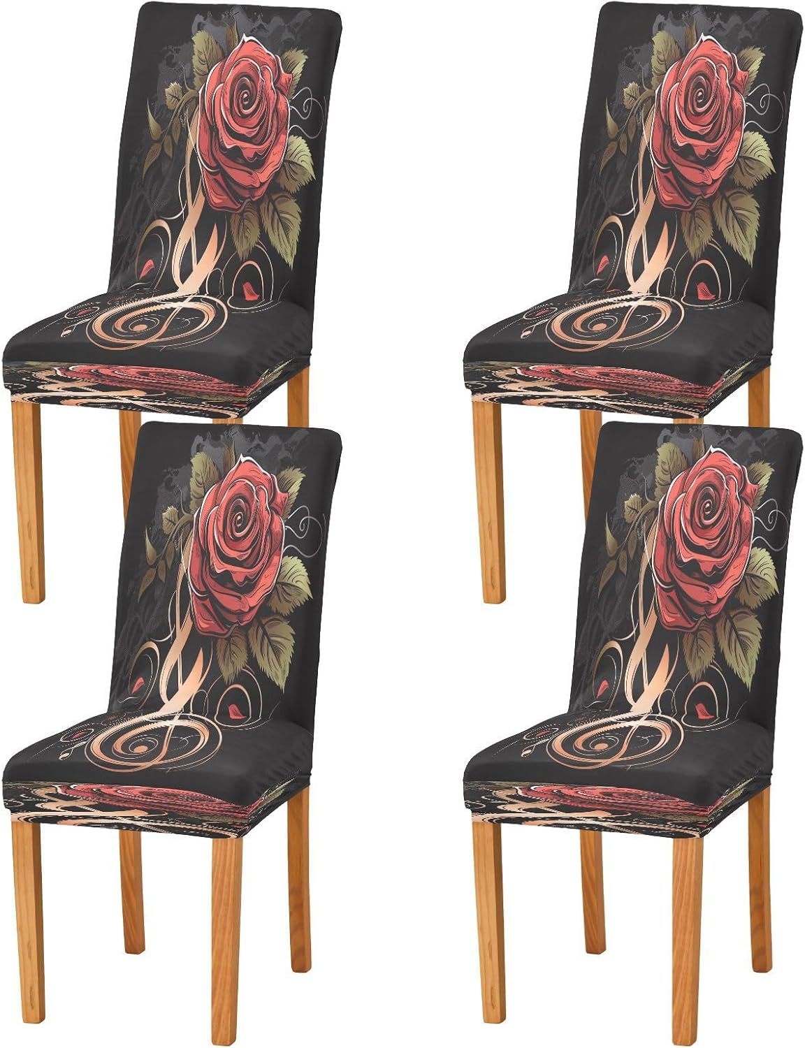 ALAZA Chair Covers for Dining Room, Rose Treble Clef and Swirly Staff with Musical Notes Stretch Chair Cover Sets Chair Protector for Formal Dining Celebration