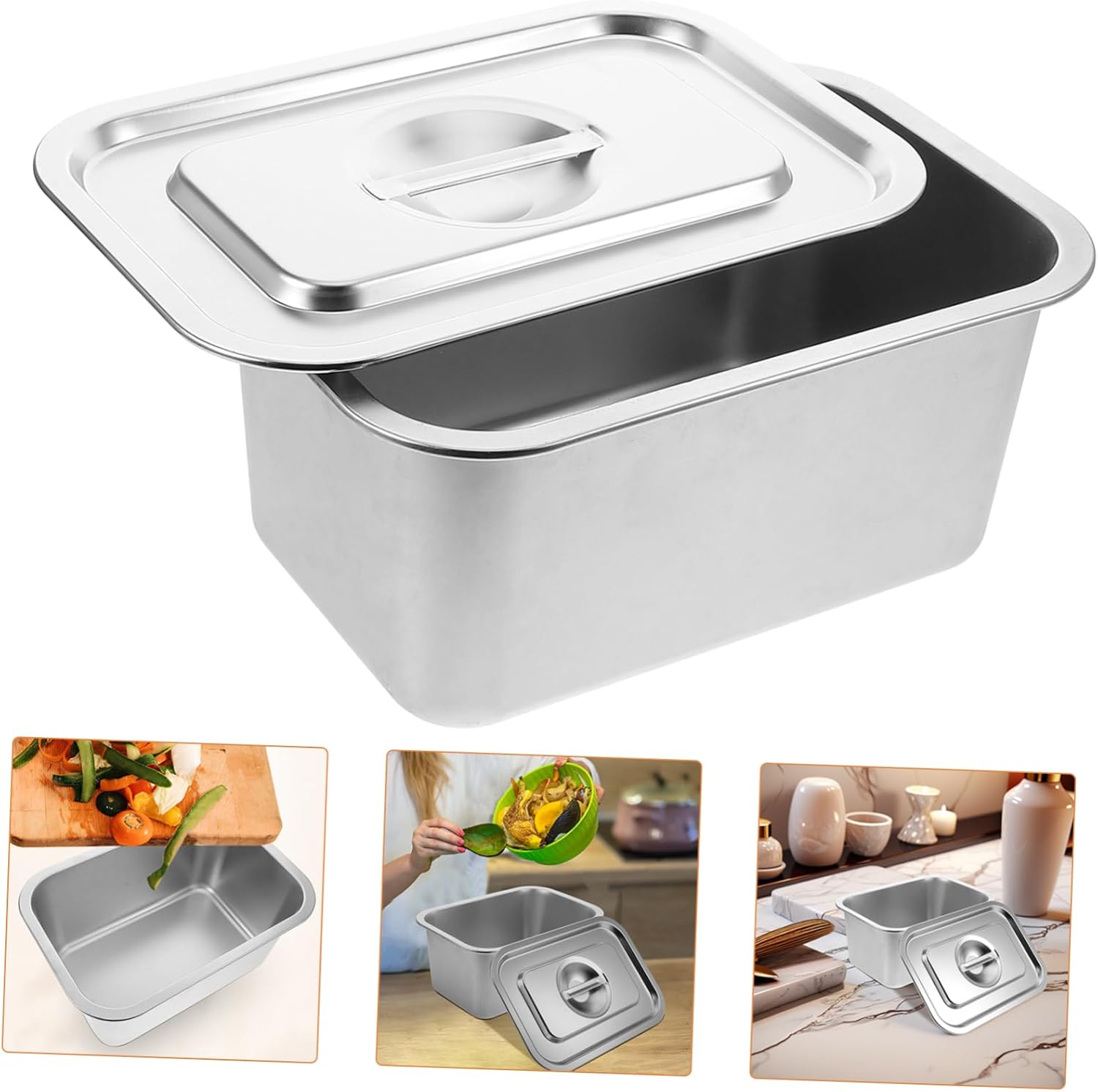 Kitchen Storage Bin with Lid Stainless Steel Compost Bin Compact Design for Efficient Food Waste Separation and Composting