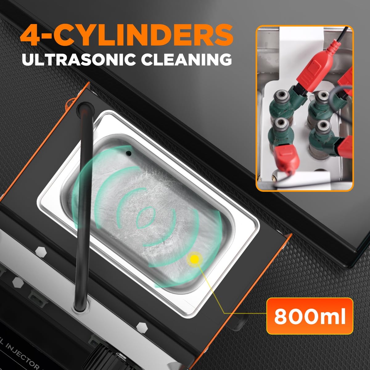 Máquina limpiadora de inyectores de combustible, 4 cilindros, 9 modos de prueba, probador y kit de limpieza, kit de limpieza ultrasónica para inyectores de motocicleta de 5 V a 12 V