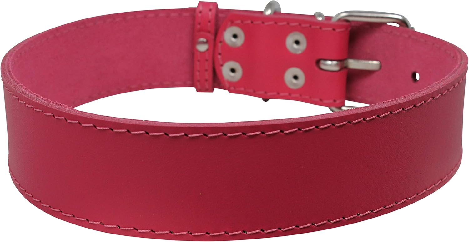 Genuine Leather Dog Collar Pink 7 Sizes (19"-22.5" Neck; 1.5 Wide)