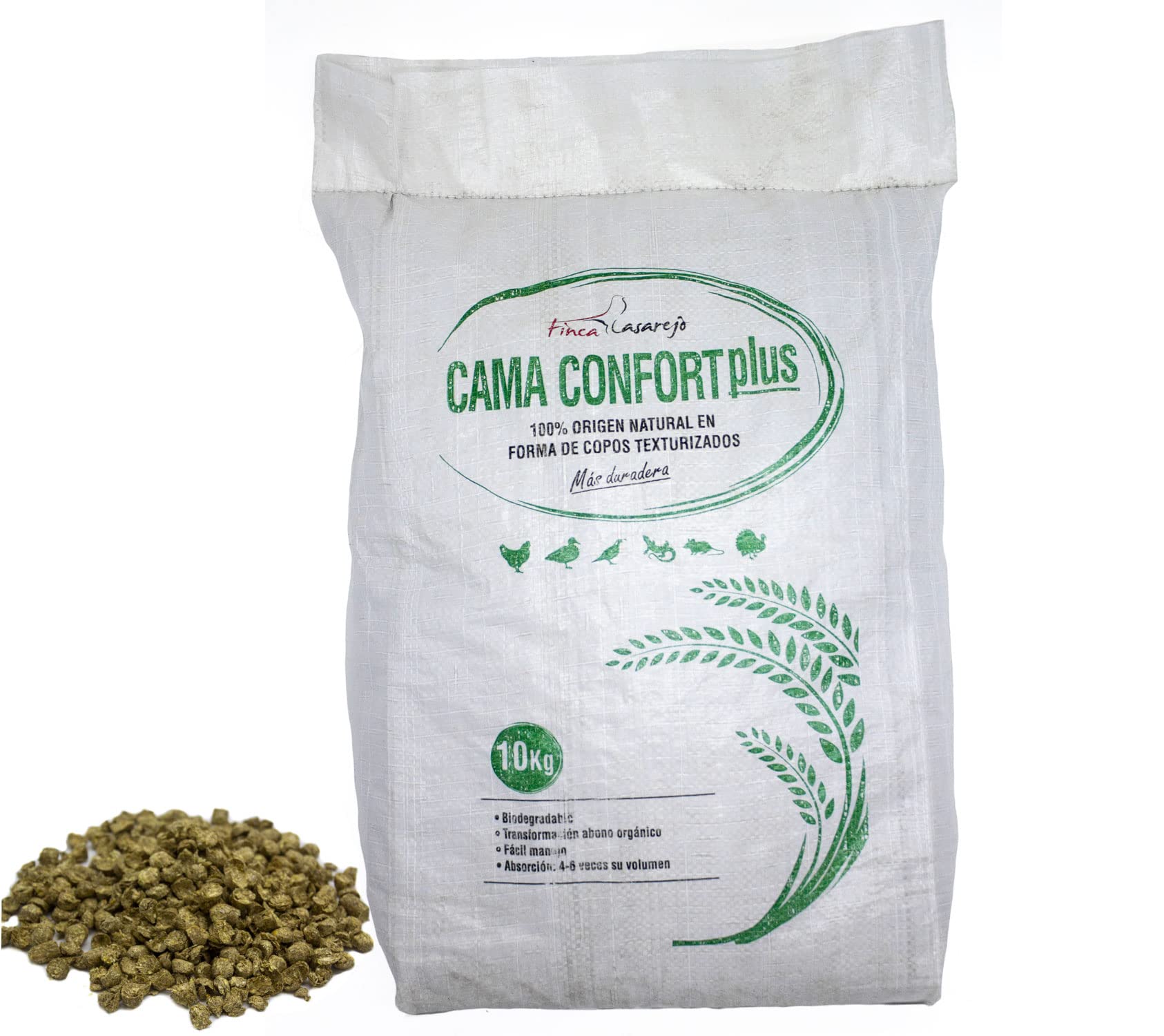 FINCA CASAREJO Cama para Gallinas (10 kg) - Copos Texturizados Absorbentes y Antimicrobios - Cama para Aves de Corral Que Previene la Pododermatitis Plantar