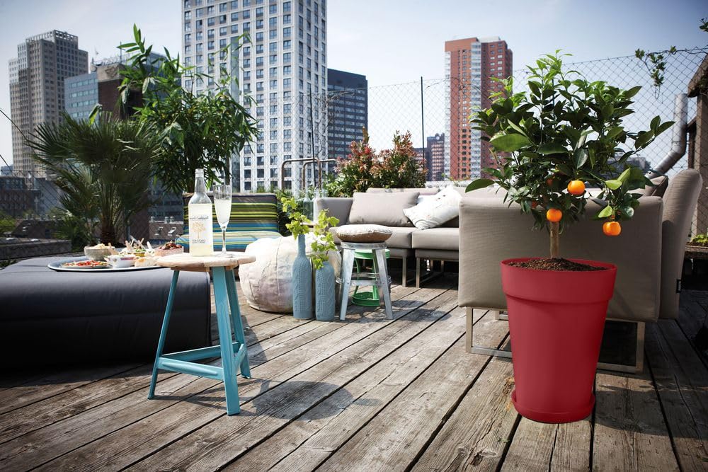 elho loft urban rund hoch 42cm Blumentopf - Theaterrot | Ø 42 x H 56 cm | Für den Außenbereich geeignet | 100 % recycelter Kunststoff