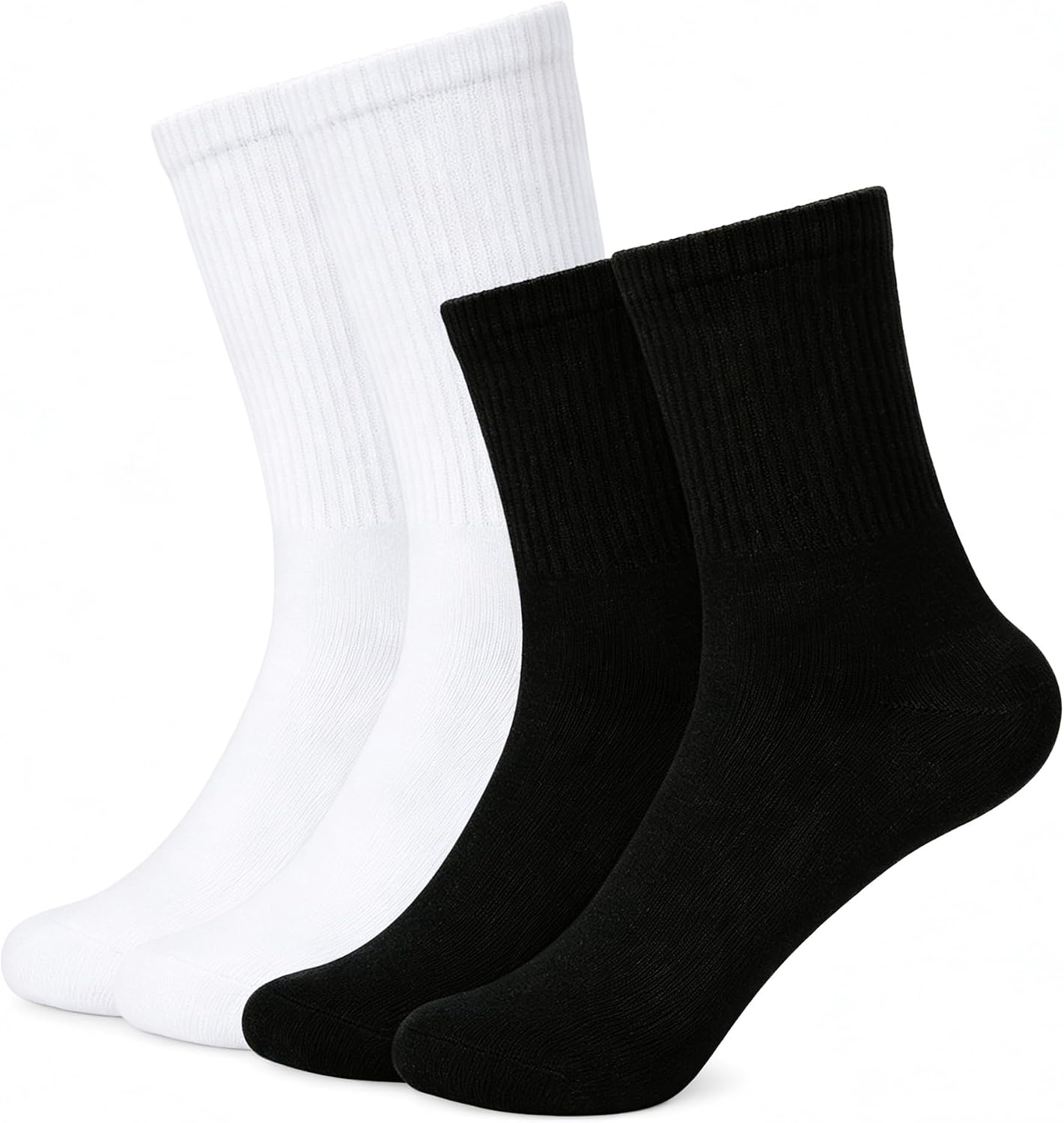 4PACK Mens Business Cushioned Calf Socks Combed Cotton Daily Casual Crew Socks Moisture-Wicking Anti-Pilling