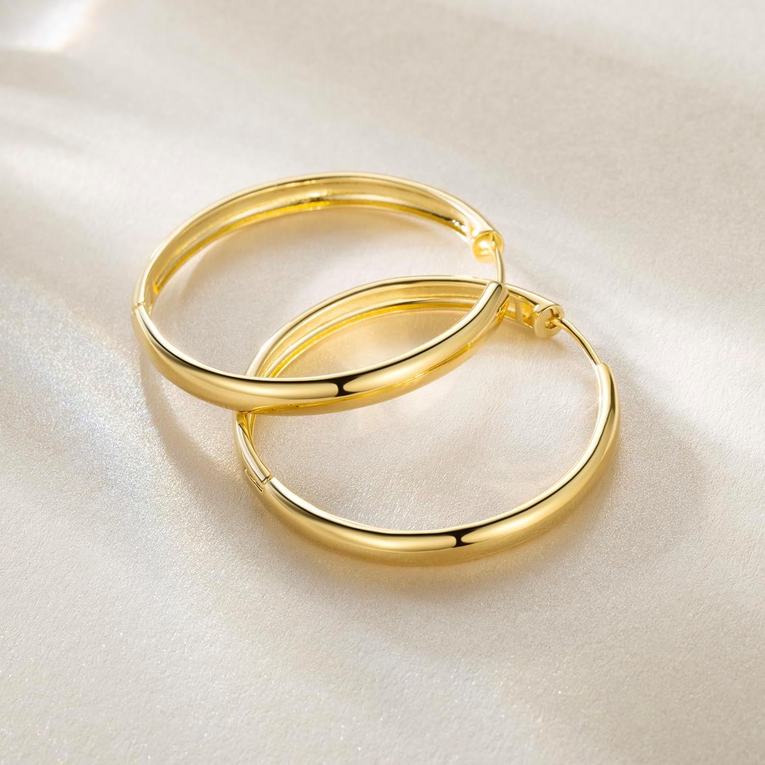 ELEBEST Gold Hoop Earrings 14K Huggie Hoops Earrings Women’s Hoop Earring Minimalist Elegance 14k Hoops Earring Gold Jewerly for Women 30mm - Image 4