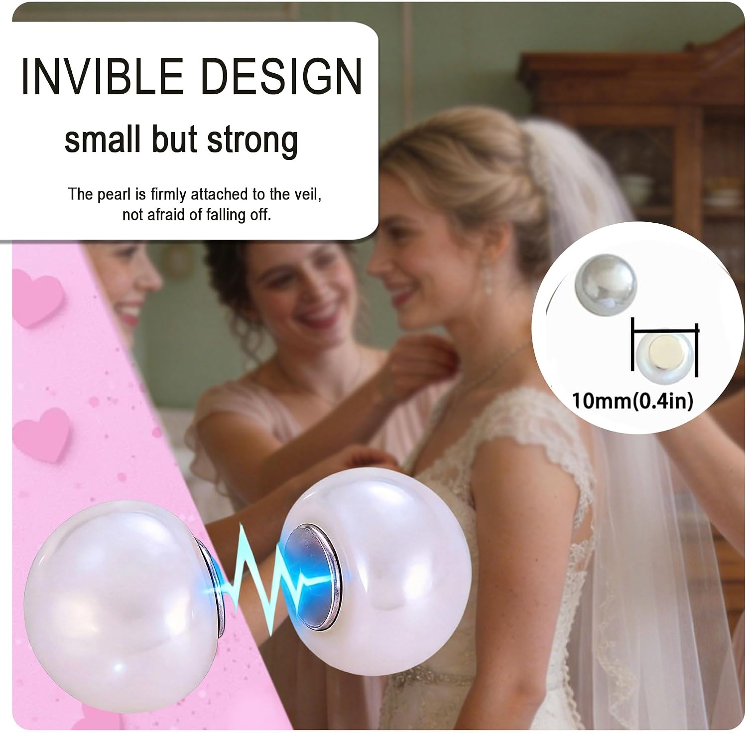 Pearl Veil Weights Double-Sided, 16 Pairs for Long Veils, Non-Damaging Outdoor Wedding Accessories for Brides