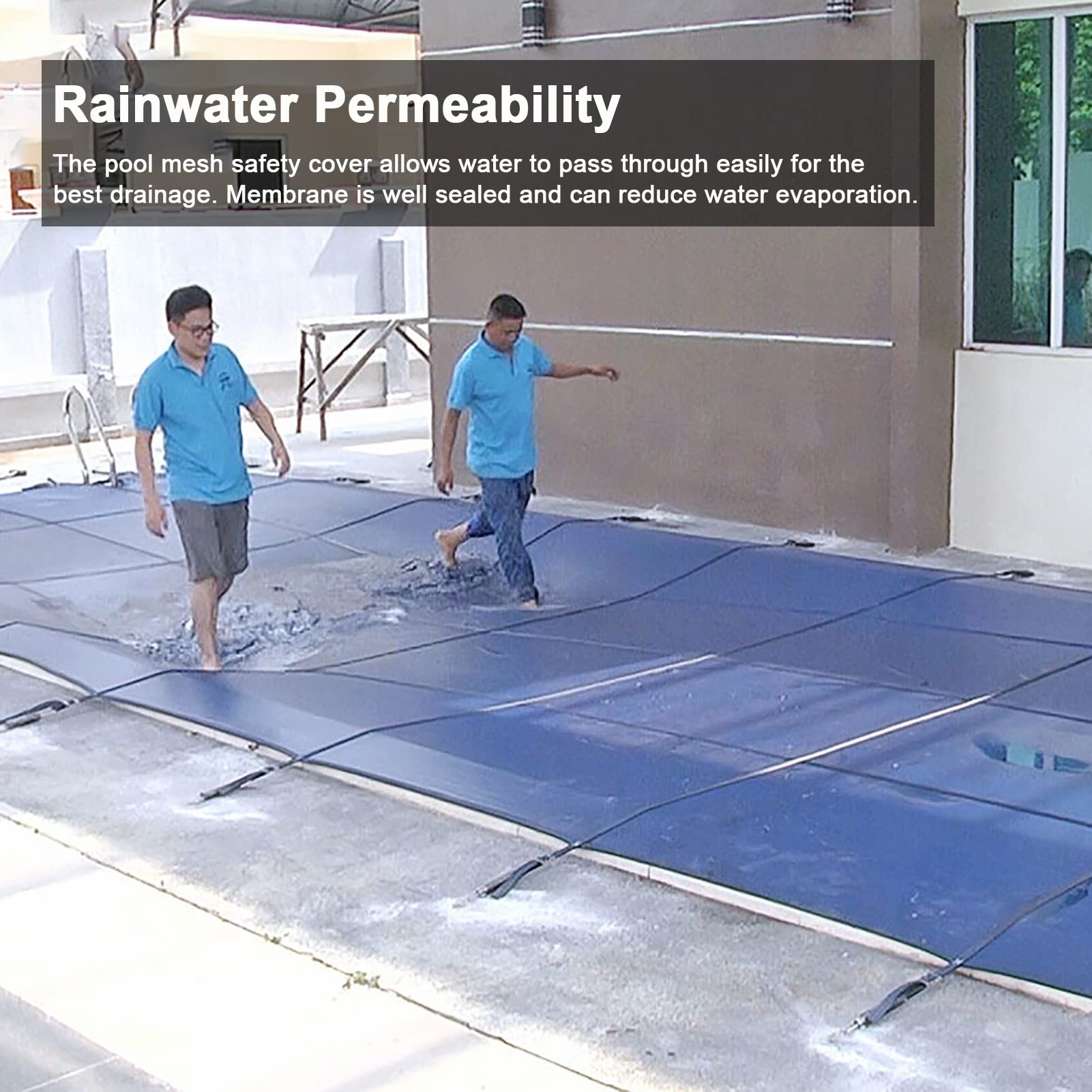 Cobertor Solar para Piscinas Cubiertas de invierno para piscina de alta resistencia azul, cubierta segura de red de hojas duradera para patio trasero al aire libre, alfombrilla de marco rectangular,