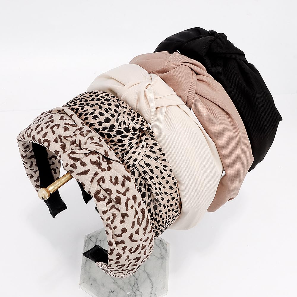 Paquete de 5 diademas anudadas para mujer, diademas gruesas de moda con nudo superior, antideslizantes, lindos accesorios para el cabello, multiestilo, paquete de diademas para mujer (neutro) 6