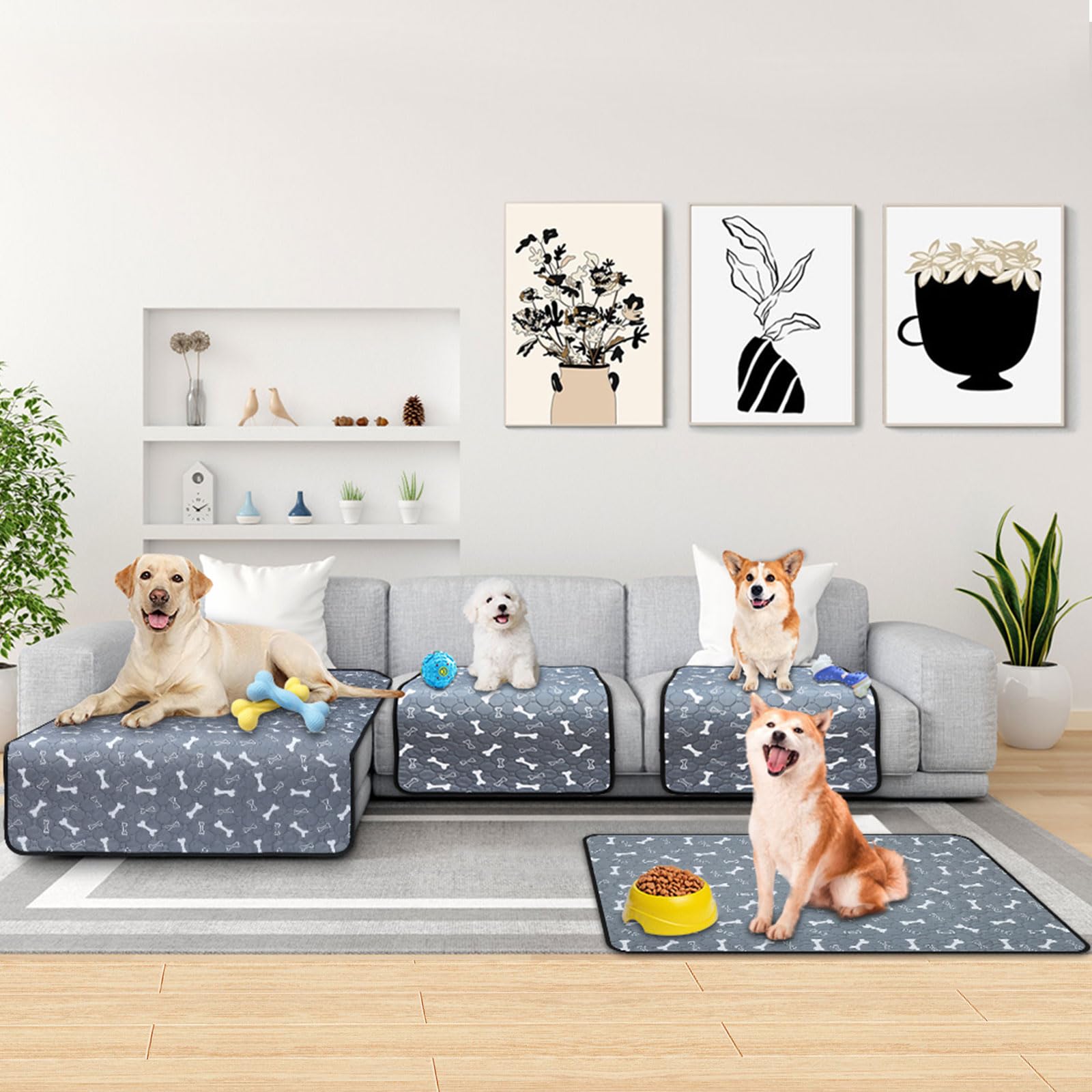 2 Unidades de Empapador para Perros Lavable e Impermeable, 90 x 120 cm Máxima Absorción, Reutilizable y Base Antideslizante Tapete de Entrenamiento Ideal para Perros, Gatos, Conejos y Cobayas