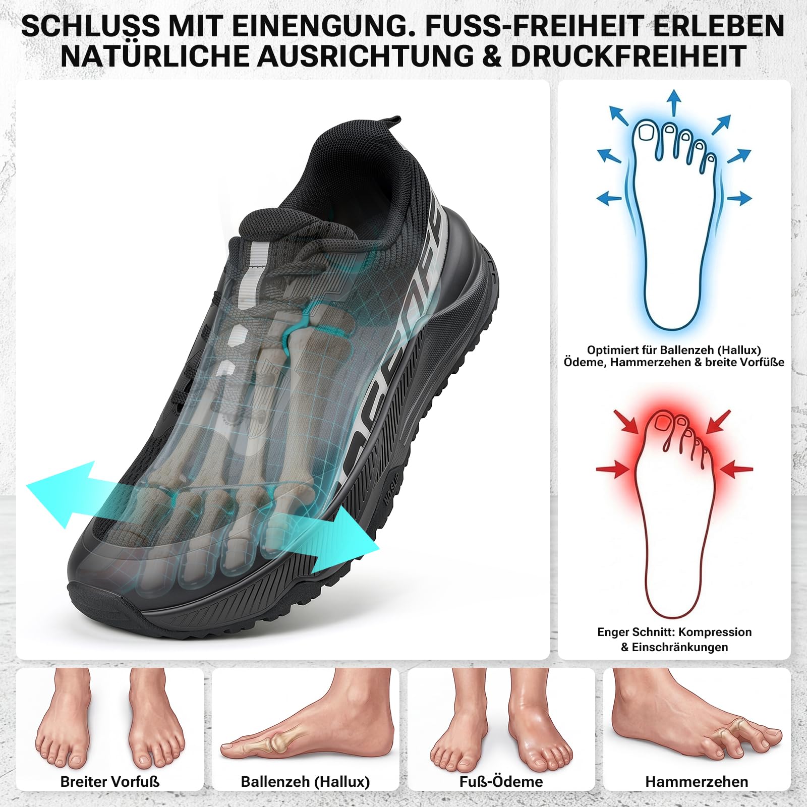 Sosenfer Laufschuhe Herren Sportschuhe Extra Breit Traillaufschuhe mit Dämpfung Leicht Atmungsaktive Straßenlaufschuhe Bequeme Turnschuhe für Gelände, Outdoor & Fitness Sport
