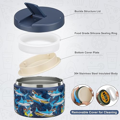 Miniatura 3 de Termo de sopa para niños de 12 onzas para comida caliente, recipiente aislado al vacío con tapa de hebilla, de acero inoxidable, boca ancha, a