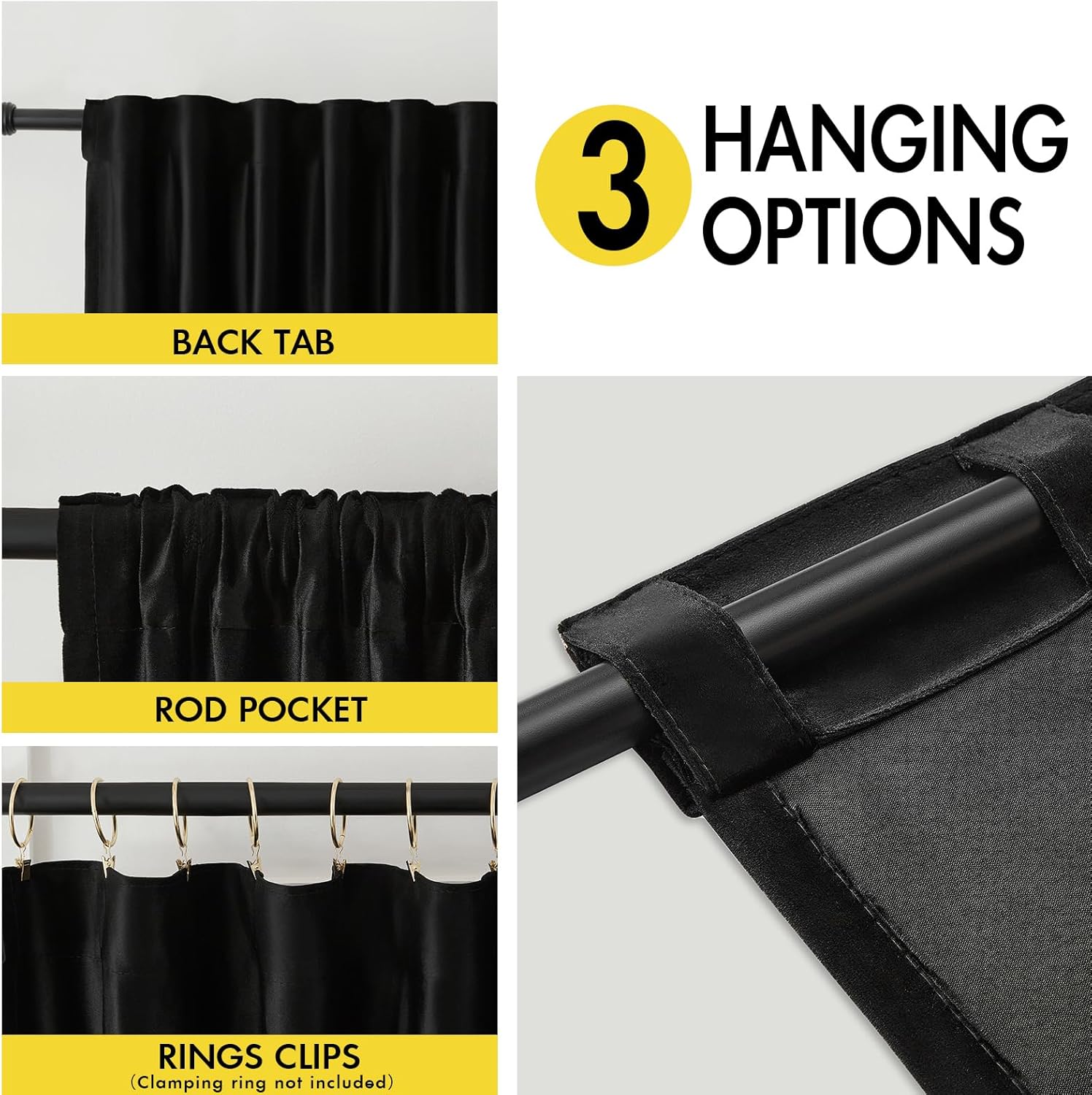 Velvet Curtains 84 inches Long for Living Room Blak Gold,2 Panels Blackout Curtains Modern Color Block Back Tab Rod Pocket Soundproof Drapes for Bedroom Window Decor