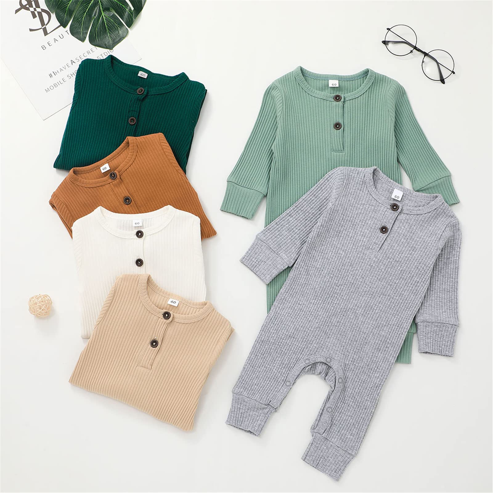 ITFABS Newborn Baby Boy Girl Clothes Cotton Long Sleeve One Piece Romper Jumpsuit Footies Pajamas Outfit Unisex Baby Clothes (Orange Romper, 9-12 Months)