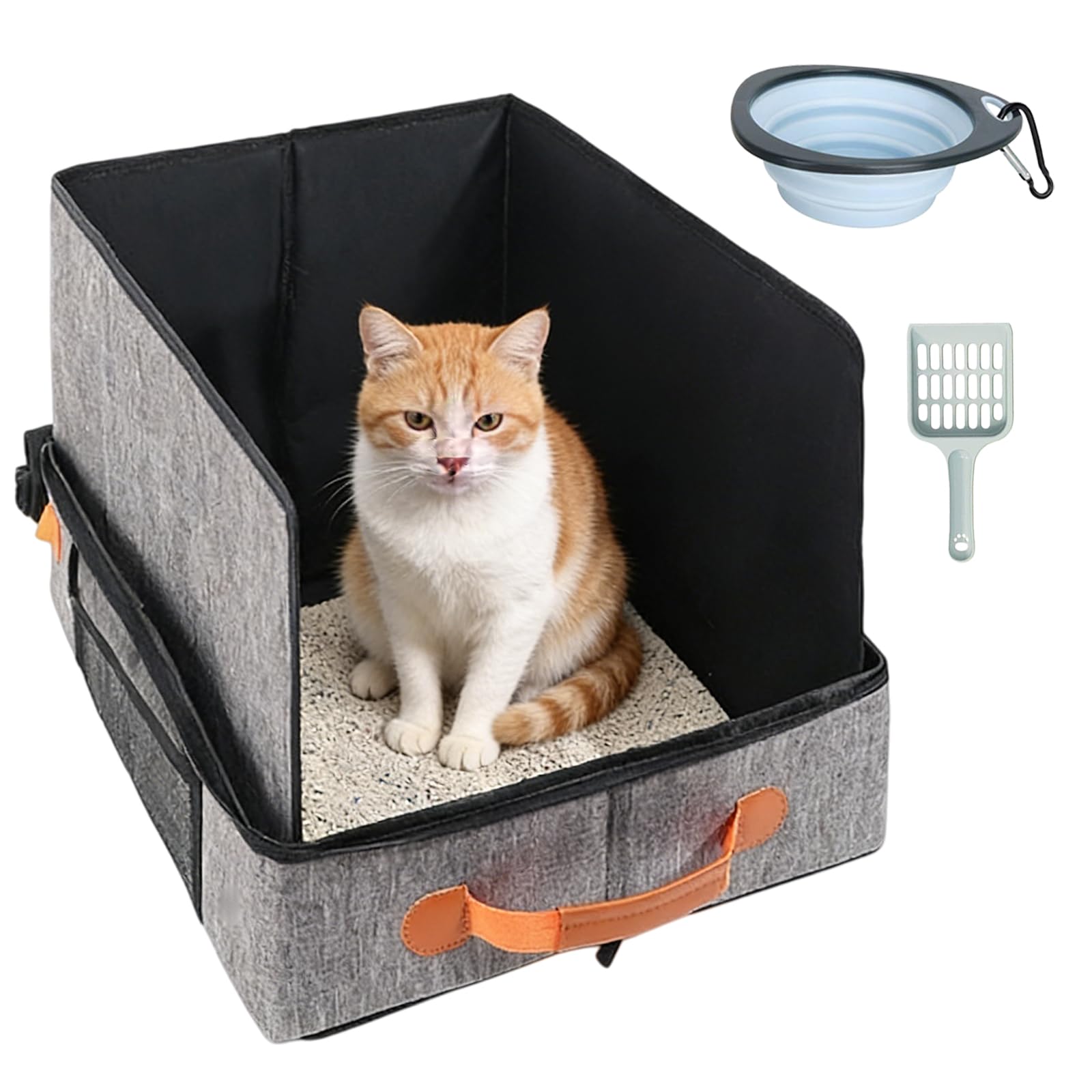 Bac À Litière De Voyage, Bac Litiere pour Chat Portable Et Pliable, Caisse Chat Litiere Et Portable, Litiere De Voyage en Tissu Oxford, Le Camping, Pliable, Étanche, 50 X 40 X 28 Cm, Gris