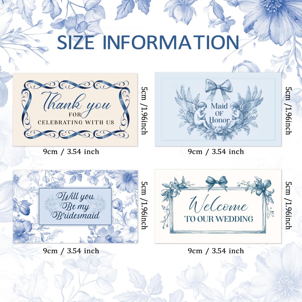 PH PandaHall 4 Styles 40pcs Wine Labels for Bottles, Wedding Wine Bottle Labels Self Adhesive Labels for Celebrations Personalized Wine Tags Wedding Bridesmaid Blue Floral Stickers, 3.5x2 inch