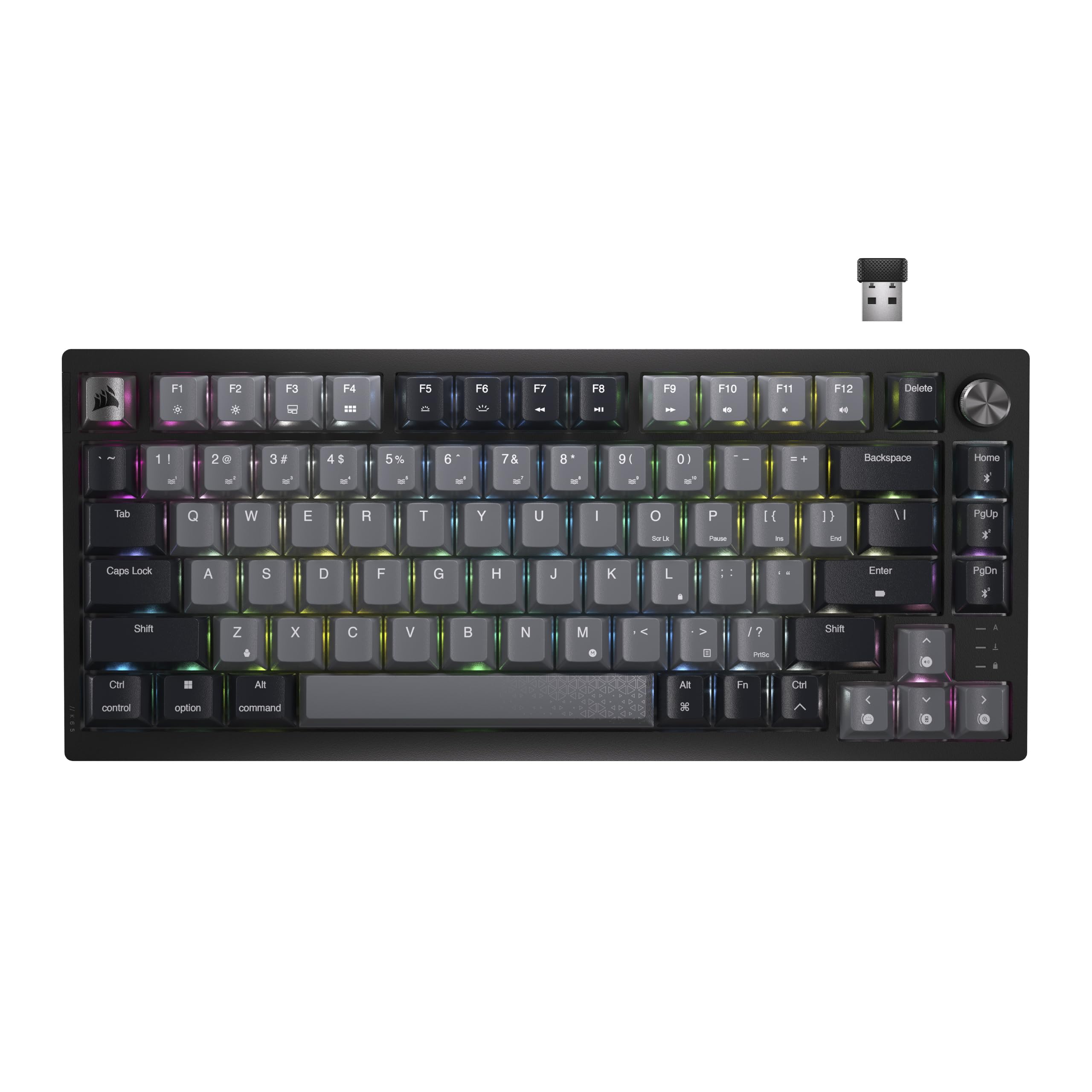 Corsair K65 PLUS WIRELESS 75% RGB Tastiera Meccanica da Gioco — Nero/Grigio | QWERTY IT, Interruttori Lineari MLX Red Pre-lubrificati, Tasti PBT Dye-Sub, Compatibile con iCUE, PC, PS5, PS4, Xbox