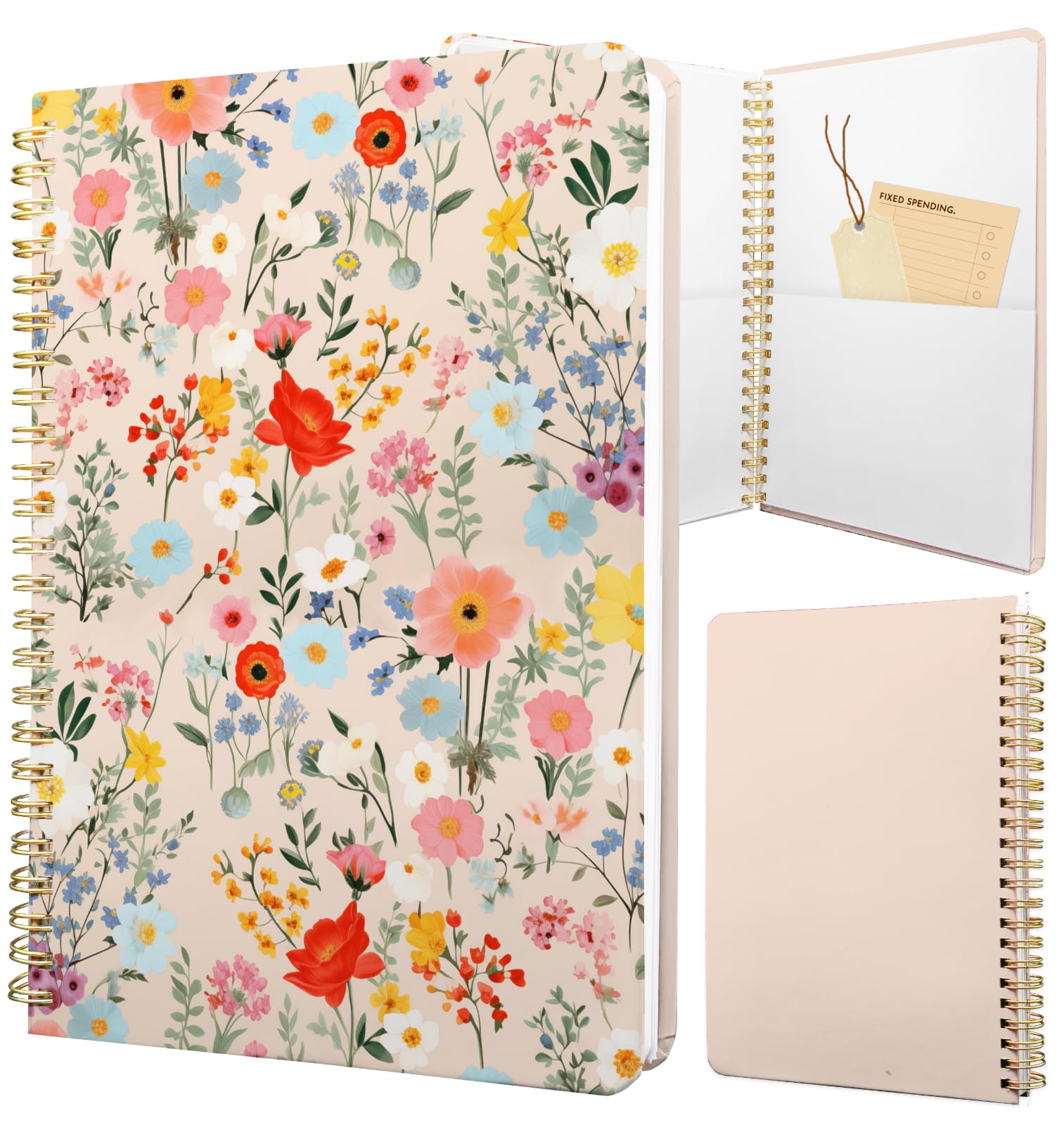 Stanoha Cute Spiral Notebook journal A5 Aesthetic Pretty Floral Design for Women Girls Kawaii with Pocket, 8.5 x 5.7 inch, Yellow Floral