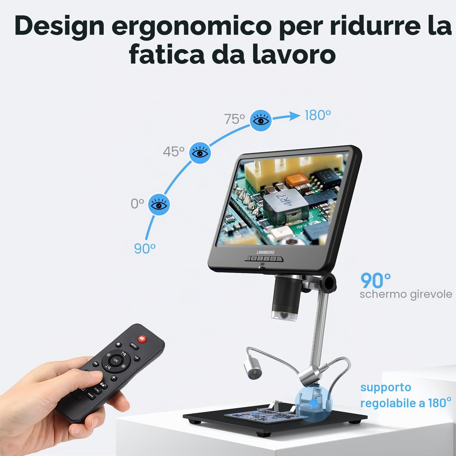 LM210 - Microscopio digitale a moneta LCD da 10,1 pollici, vista completa per monete di errore, microscopio per saldatura per riparazione elettronica, lente d'ingrandimento 260X per adulti