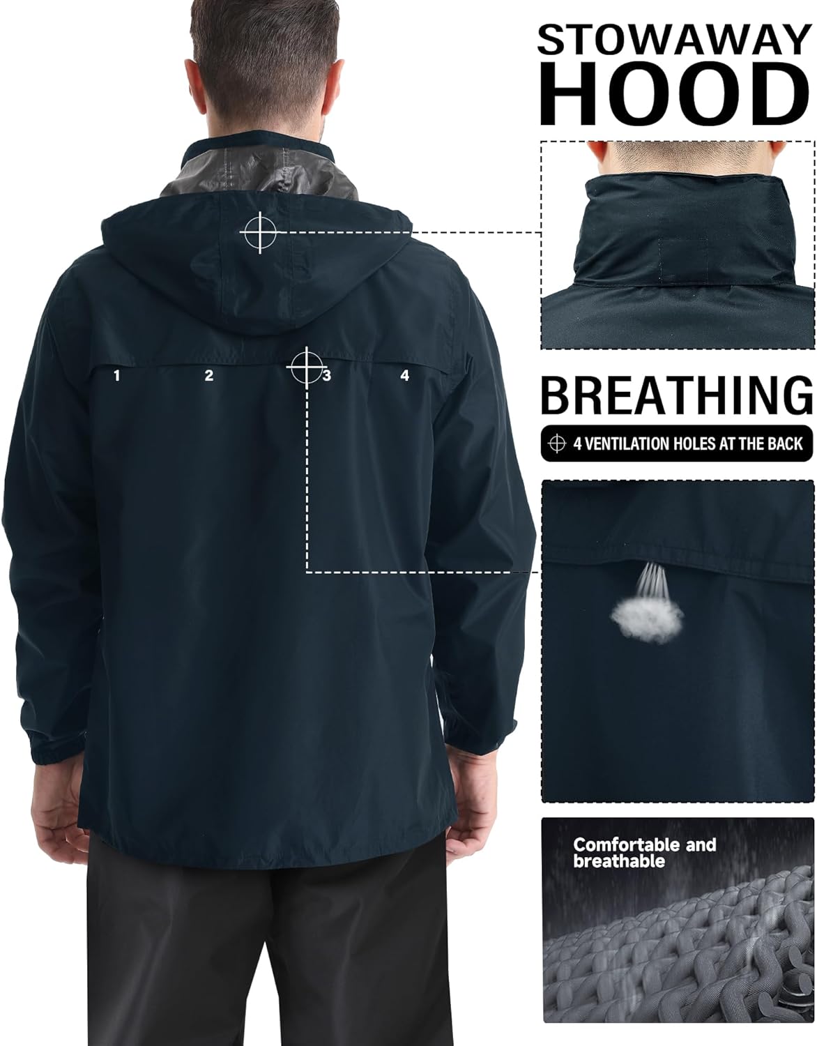 iCreek Men's Rain Jacket Lightweight Waterproof Packable Rain Shell Jacket Raincoat with Hood Windbreaker for Cycling, Golf - Image 2